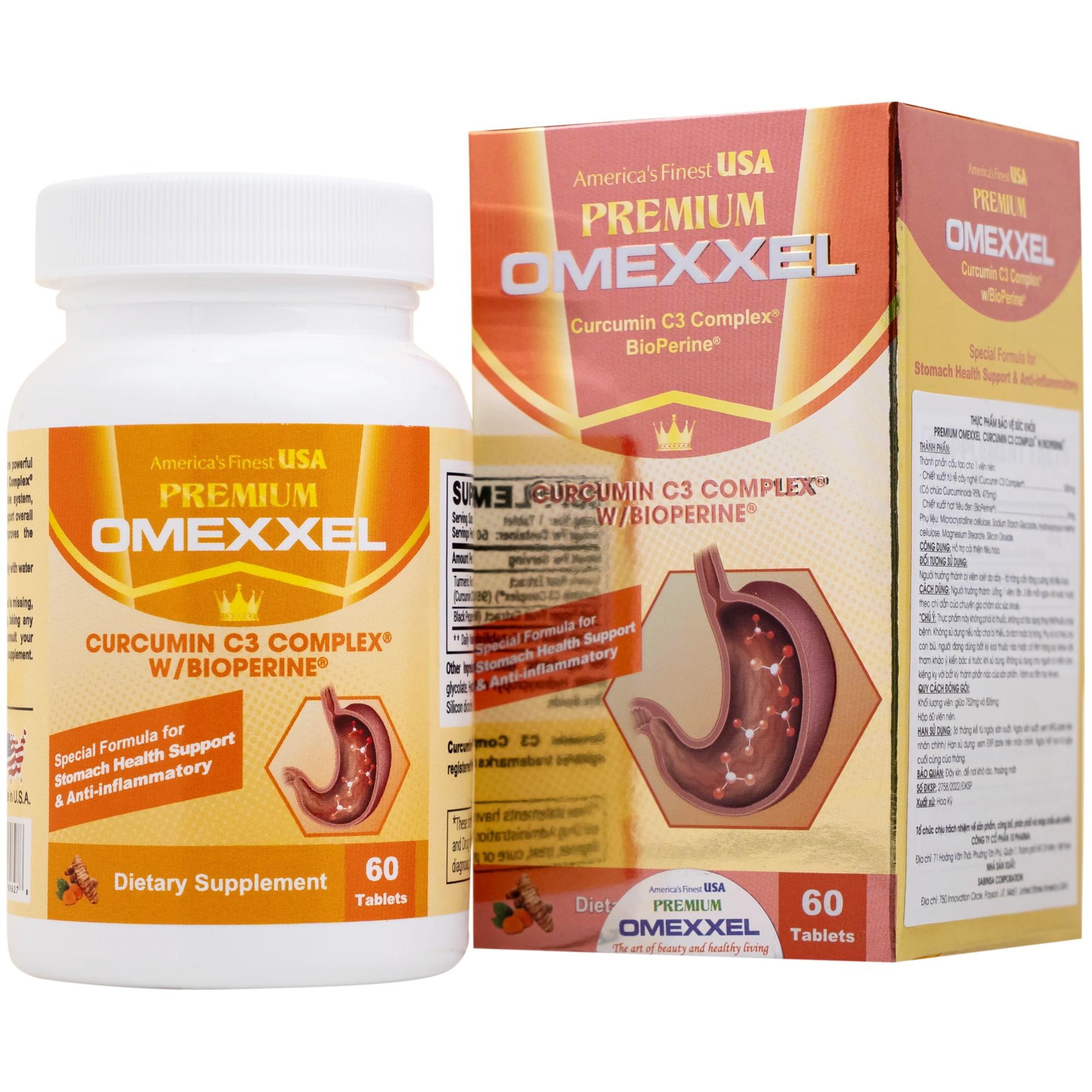 Viên uống hỗ trợ cải thiện tiêu hóa Premium Omexxel Curcumin C3 Complex W/Bioperine (60 viên)