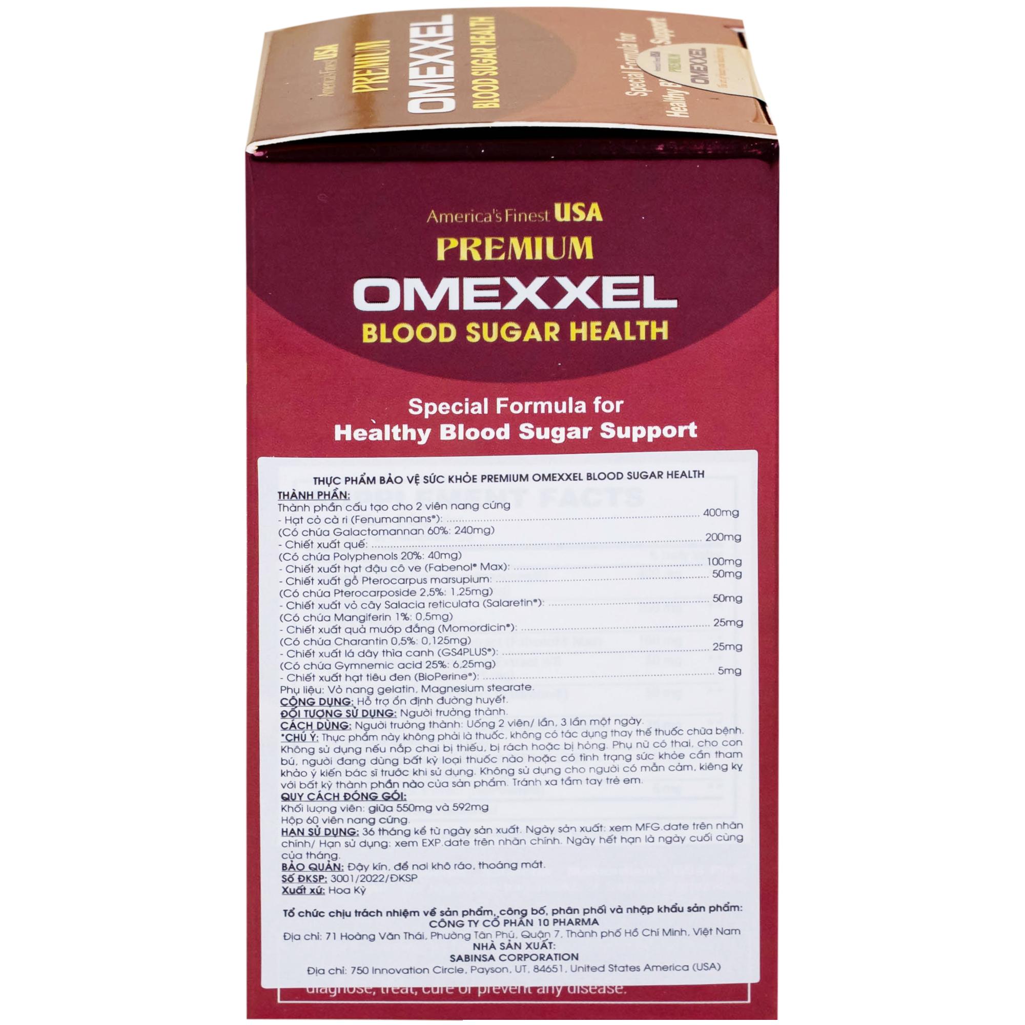 Viên uống hỗ trợ ổn định đường huyết Premium Omexxel Blood Sugar Health (60 viên)