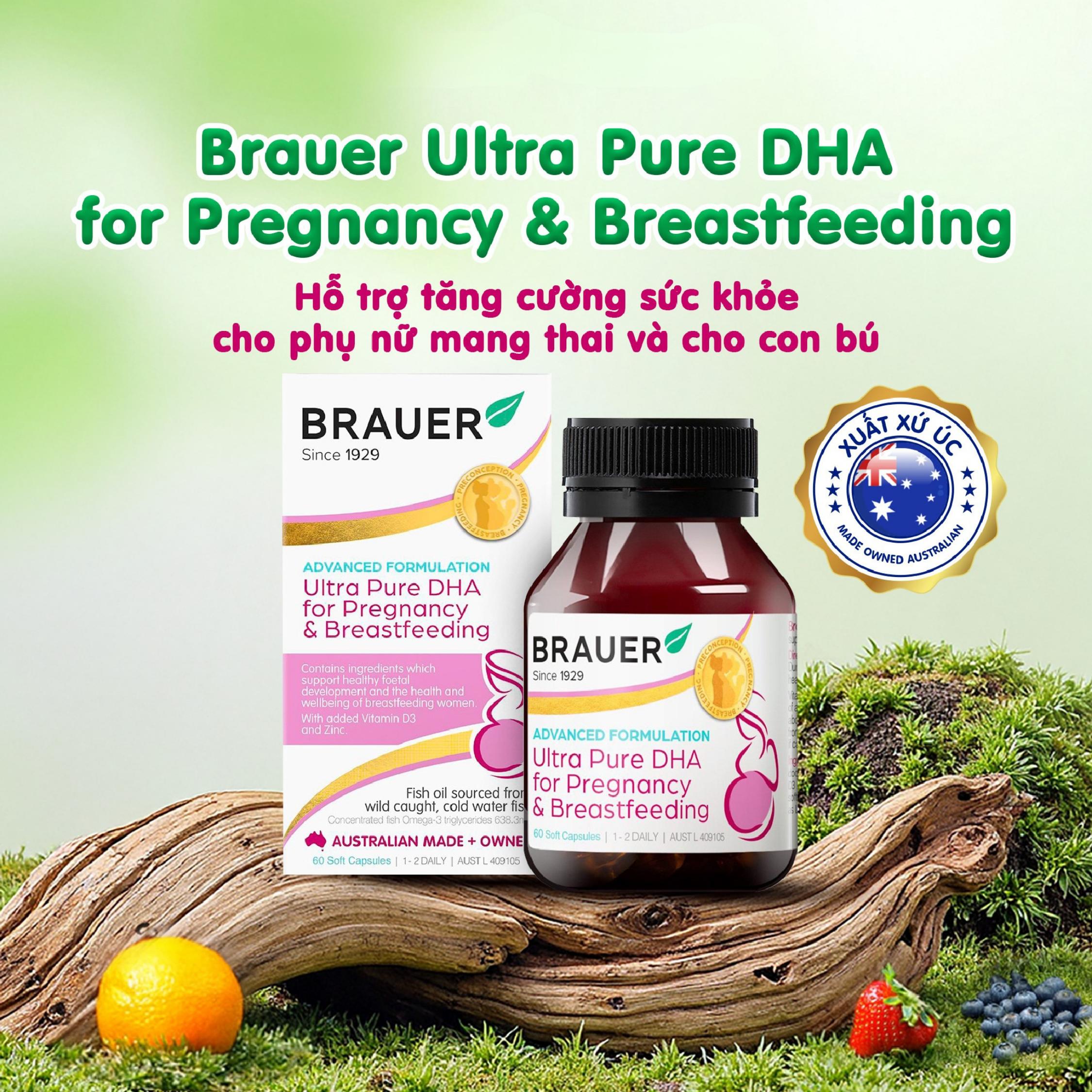 Viên uống hỗ trợ tăng cường sức khoẻ phụ nữ mang thai và cho con bú Brauer Ultra Pure DHA For Pregnancy & Breastfeeding (60 viên)