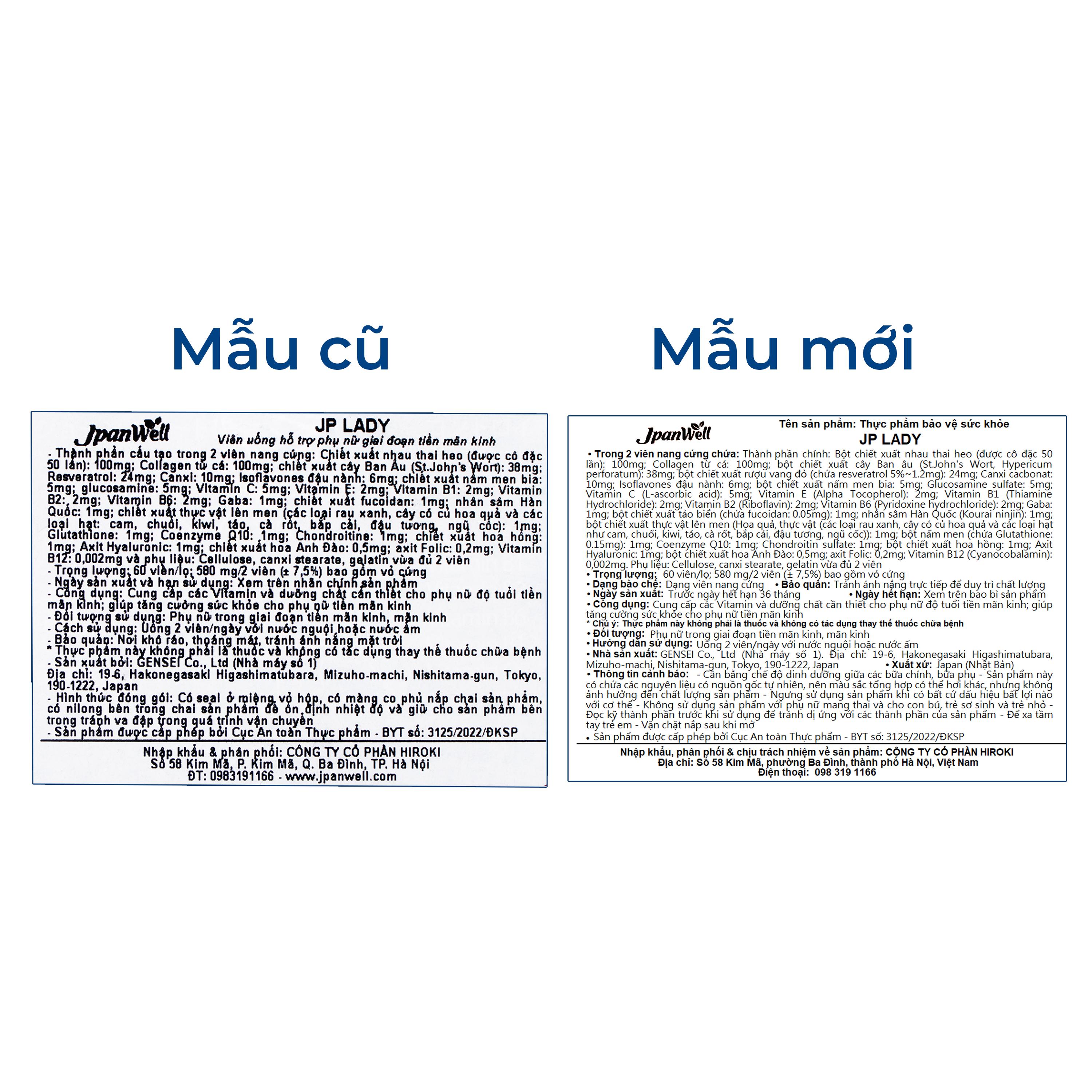 Viên uống tăng cường sức khỏe cho phụ nữ tiền mãn kinh JP Lady Jpanwell (60 viên)
