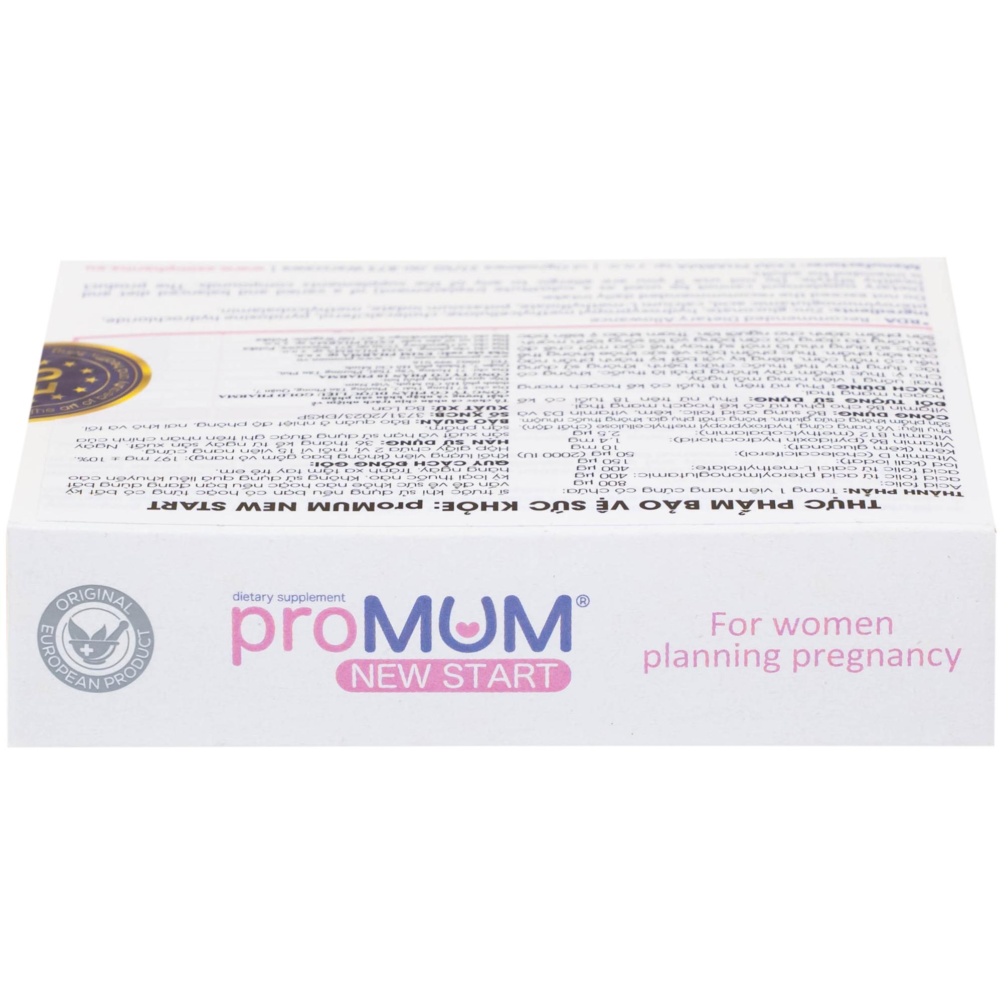 Viên uống bổ sung acid folic, kẽm, vitamin cho phụ nữ có kế hoạch mang thai proMUM New Start (2 vỉ x 15 viên)