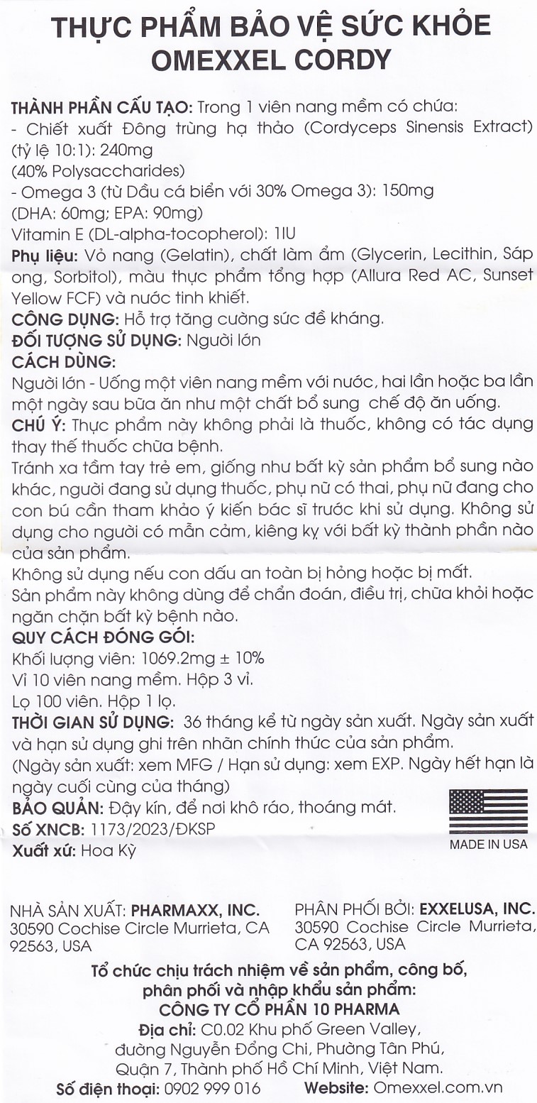 Viên uống hỗ trợ tăng sức đề kháng Omexxel Cordy (3 vỉ x 10 viên)