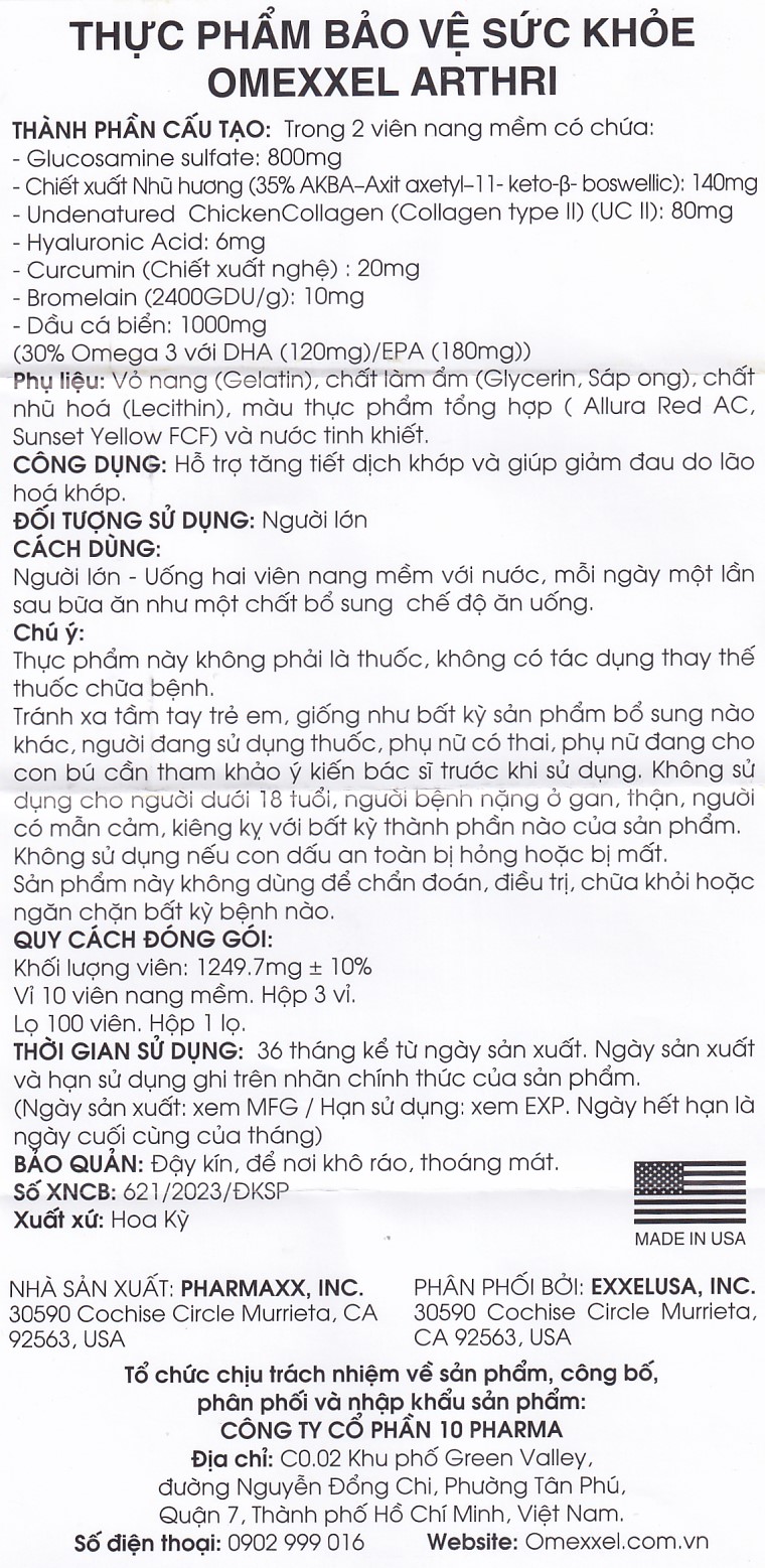Viên uống hỗ trợ tăng tiết dịch khớp, giảm đau khớp Omexxel Arthri (3 vỉ x 10 viên)