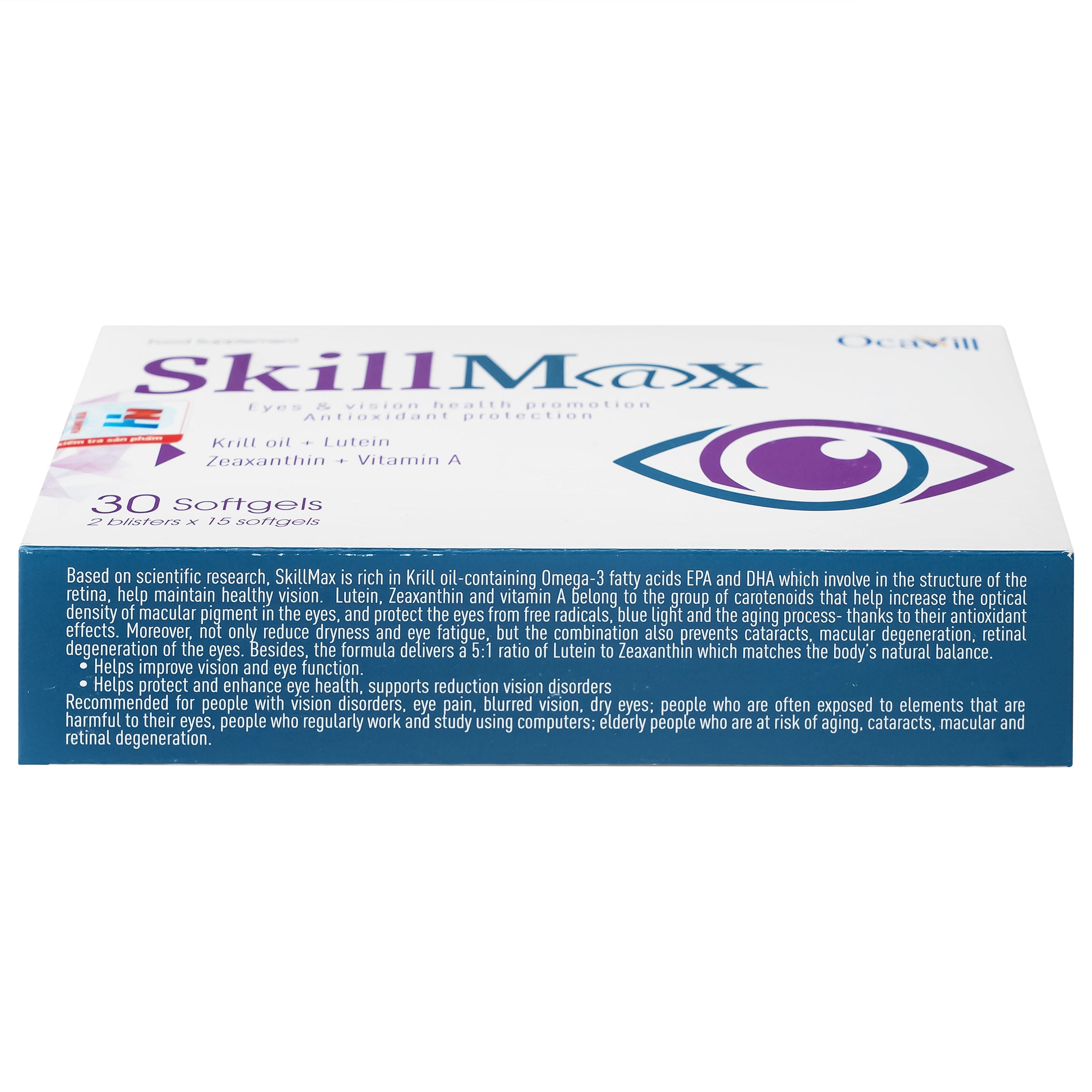 Viên uống hỗ trợ tăng cường thị lực, cải thiện khô mắt, mỏi mắt SkillMax Ocavill (2 vỉ x 15 viên)