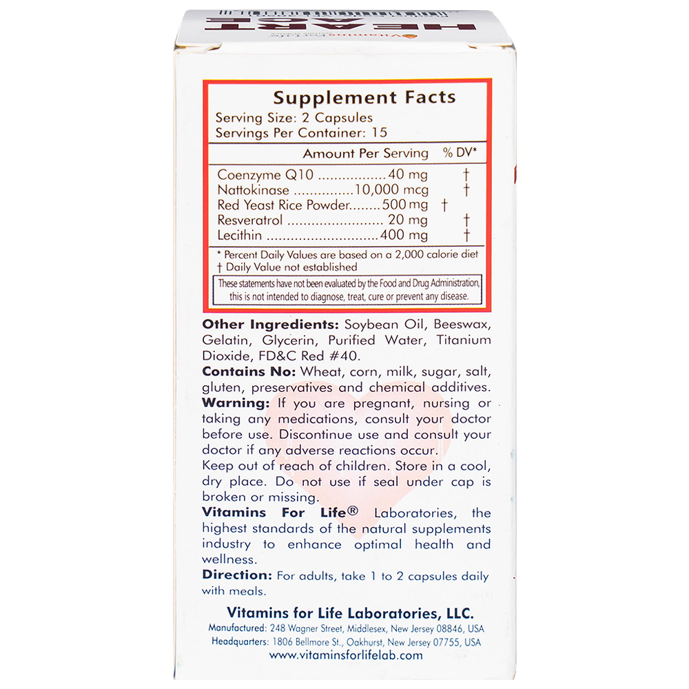 Viên uống hỗ trợ sức khỏe tim mạch, ổn định nhịp tim Heart Ace Support Vitamins For Life (30 viên)