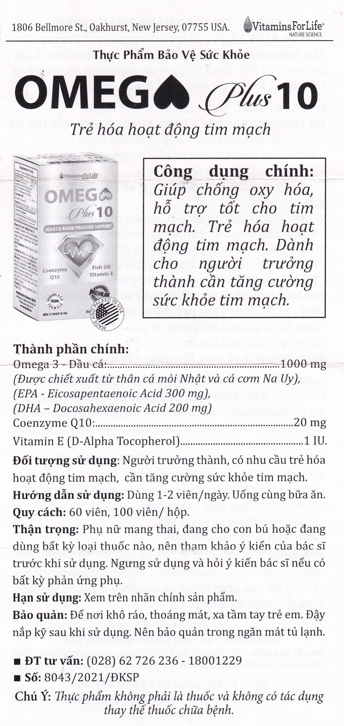 Viên uống giúp chống oxy hóa, hỗ trợ tốt cho tim mạch Omega Plus 10 Vitamins For Life (60 viên)