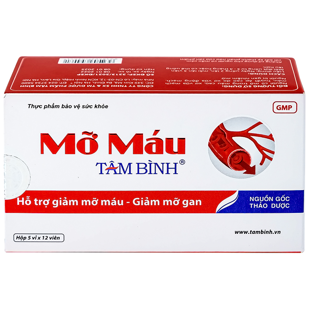 Viên hỗ trợ giảm mỡ máu mỡ gan Mỡ Máu Tâm Bình (5 vỉ x 12 viên)