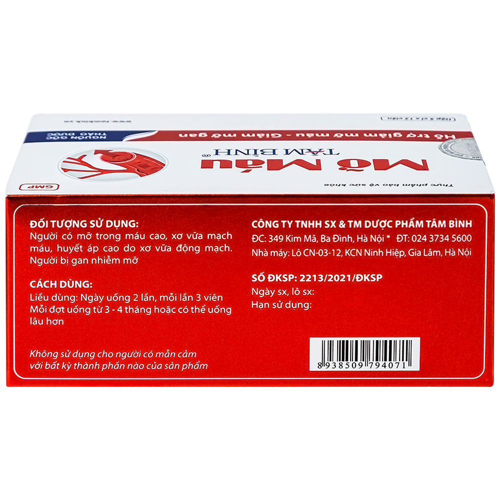 Viên hỗ trợ giảm mỡ máu mỡ gan Mỡ Máu Tâm Bình (5 vỉ x 12 viên)