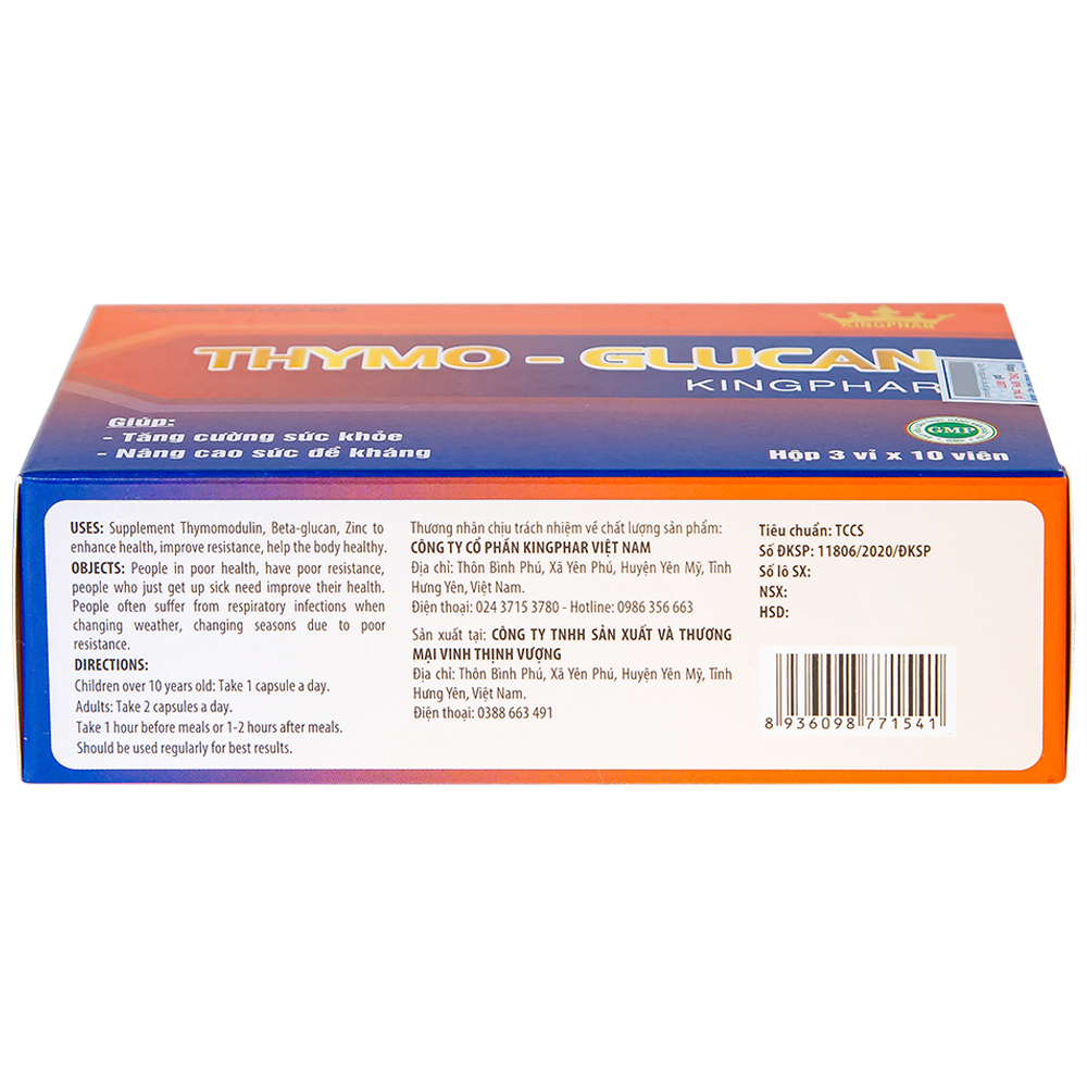 Viên uống nâng cao sức đề kháng giúp cơ thể khỏe mạnh Thymo-Glucan Kingphar (3 vỉ x 10 viên)
