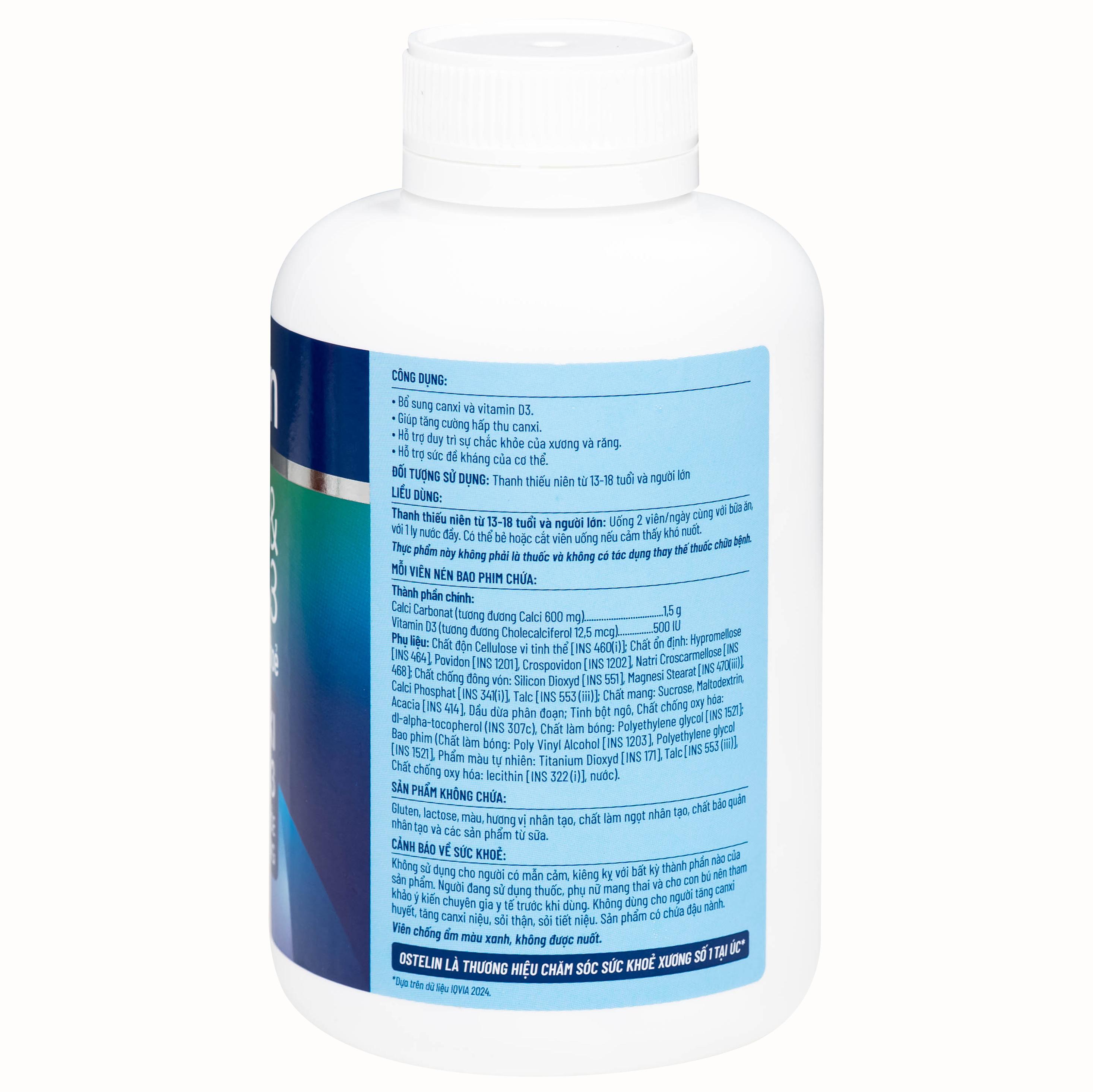 Viên uống Ostelin Calcium &amp; Vitamin D3 Sanofi giúp tăng hấp thụ canxi, duy trì xương và răng chắc khỏe (275 viên)