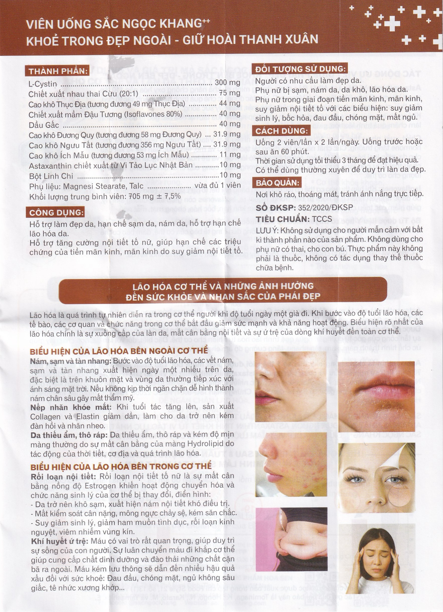 Viên uống hỗ trợ làm đẹp da, hạn chế sạm da, nám da, tăng cường nội tiết tố nữ Sắc Ngọc Khang++ (60 viên)