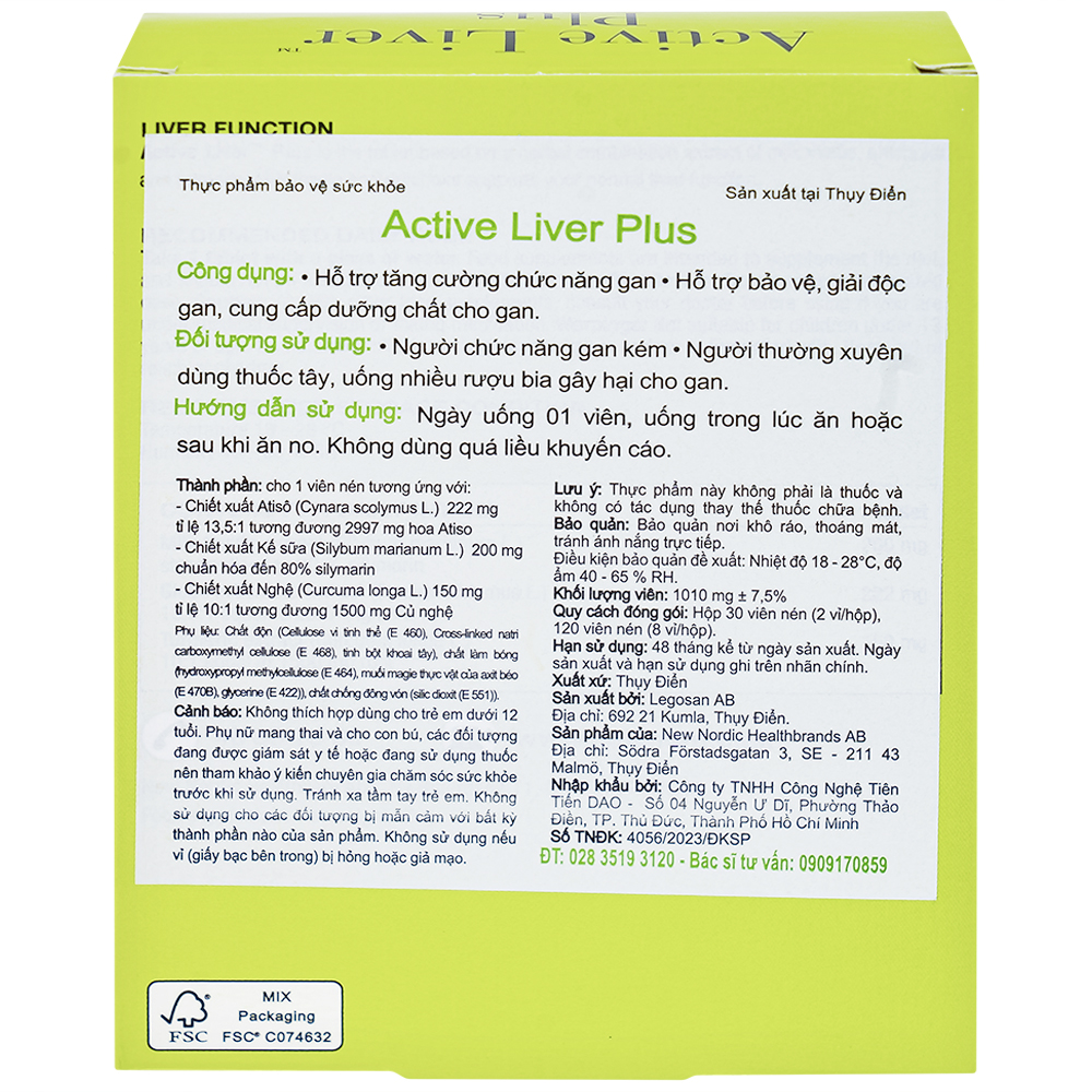 Viên uống hỗ trợ giải độc gan, tăng cường chức năng gan Active Liver Plus New Nordic (2 vỉ x 15 viên)