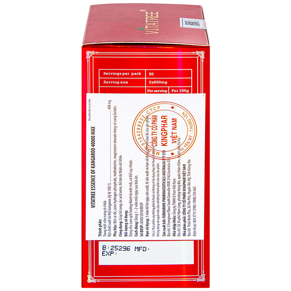 Viên uống hỗ trợ cải thiện sức khỏe cho nam giới Vitatree Essence Of Kangaroo 40000 Max (100 viên)