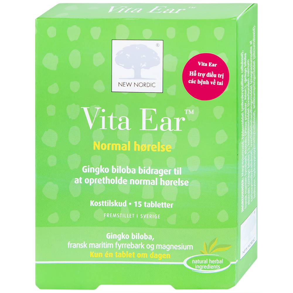 Viên uống hỗ trợ các bệnh về tai, giảm ù tai, tăng cường thính giác Vita Ear New Nordic (15 viên)