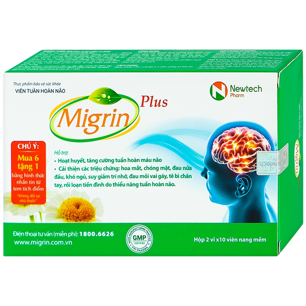 Viên hỗ trợ hoạt huyết Migrin Plus CVI (2 vỉ x 10 viên)