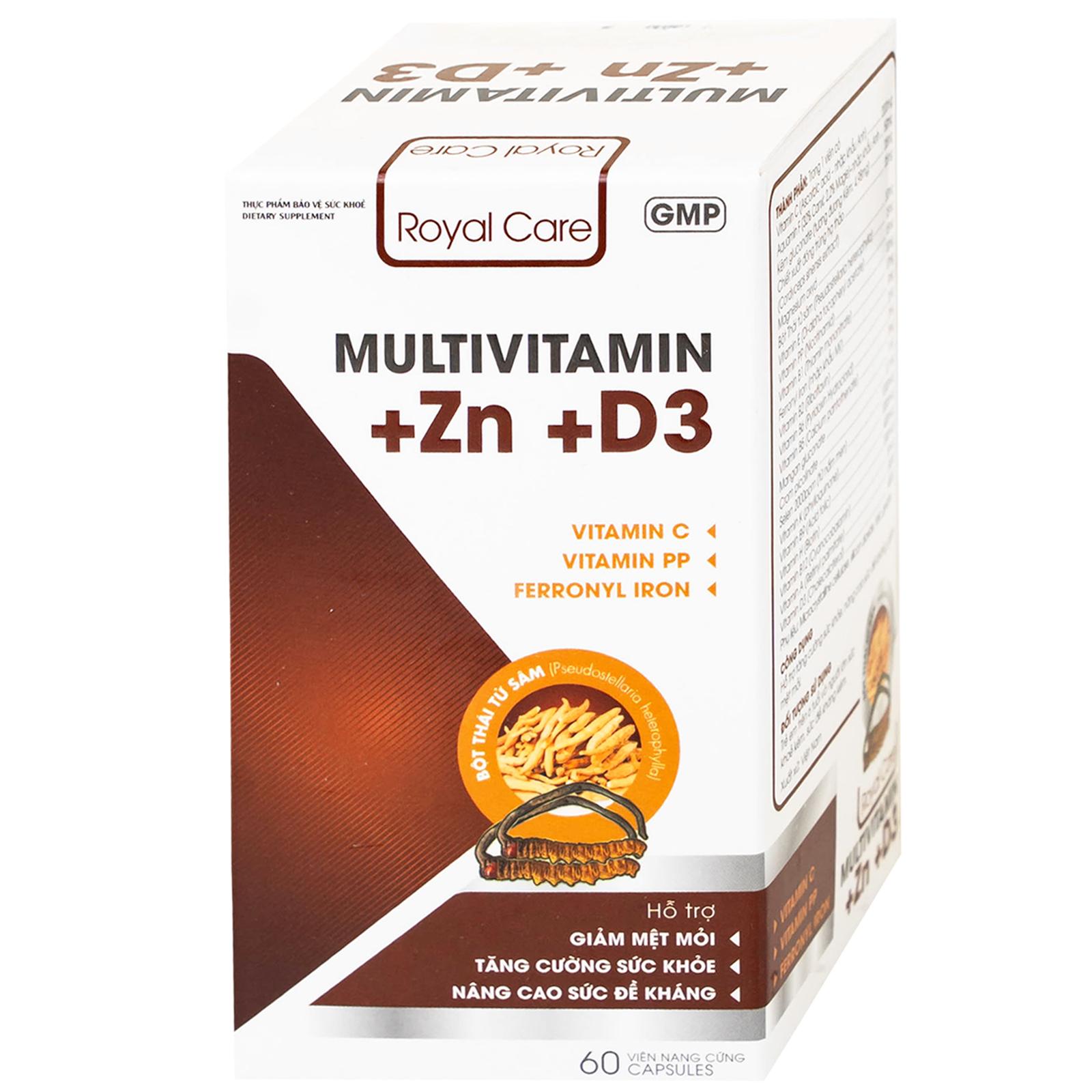 Viên uống hỗ trợ tăng cường sức khỏe nâng cao sức đề kháng Multivitamin +Zn +D3 Royal Care (60 viên)