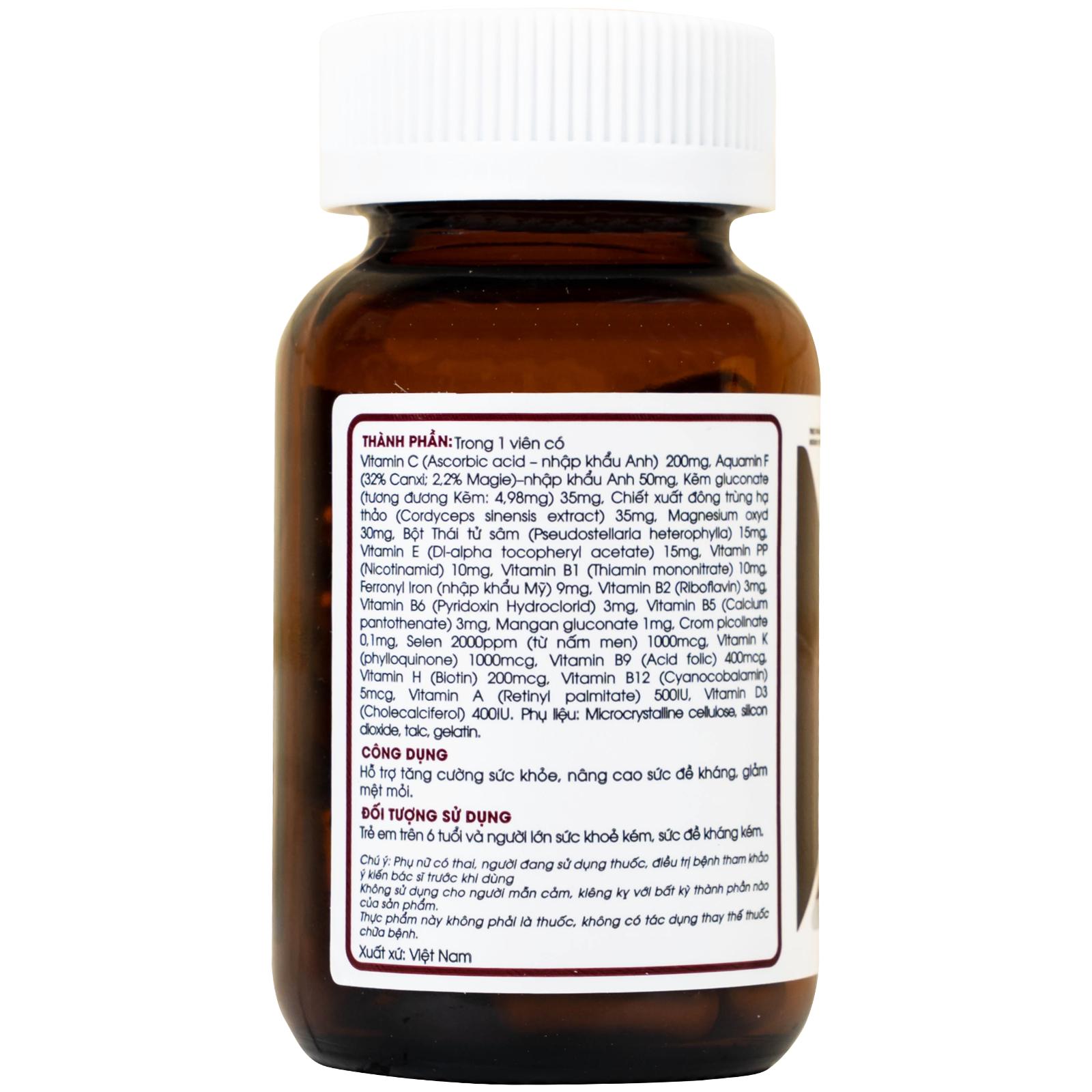 Viên uống hỗ trợ tăng cường sức khỏe nâng cao sức đề kháng Multivitamin +Zn +D3 Royal Care (60 viên)