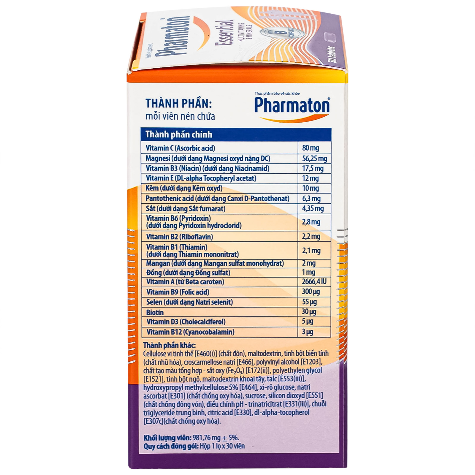 Viên uống Pharmaton Essential Multivitamins Minerals hỗn hợp Vitamin và khoáng chất, tăng cường sức khỏe (30 viên)  