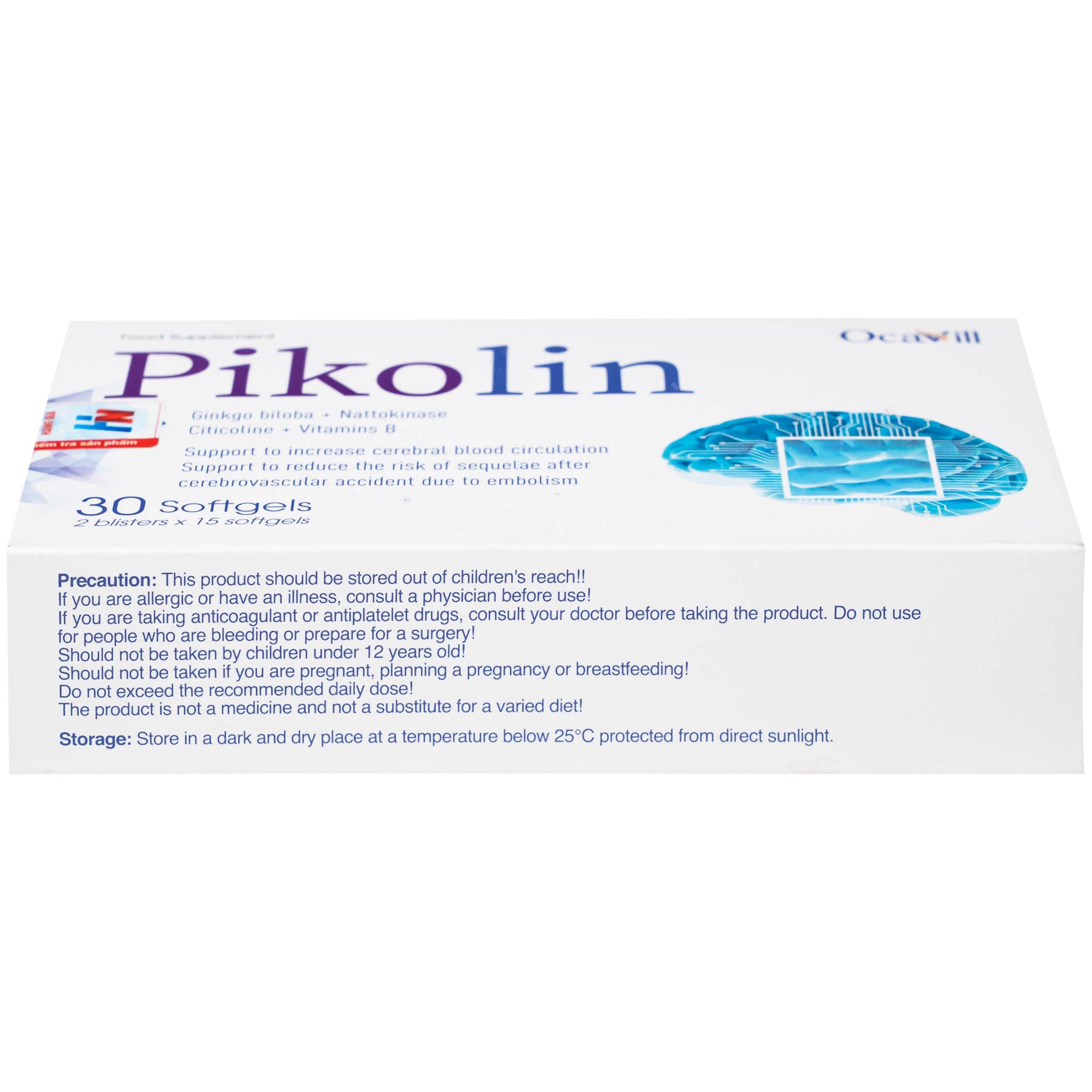 Viên uống hỗ trợ tăng tuần hoàn máu não, giảm nguy cơ hình thành cục máu đông Pikolin Ocavill (2 vỉ x 15 viên)