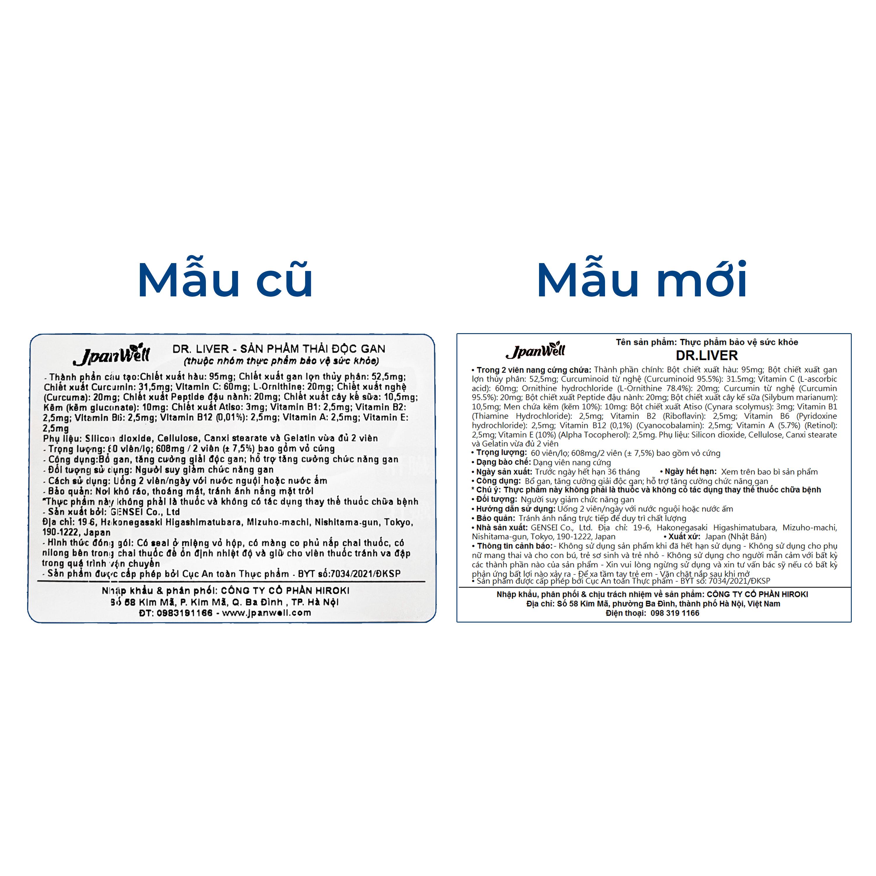 Viên uống bổ gan tăng cường giải độc gan Dr. Liver Jpanwell (60 viên)