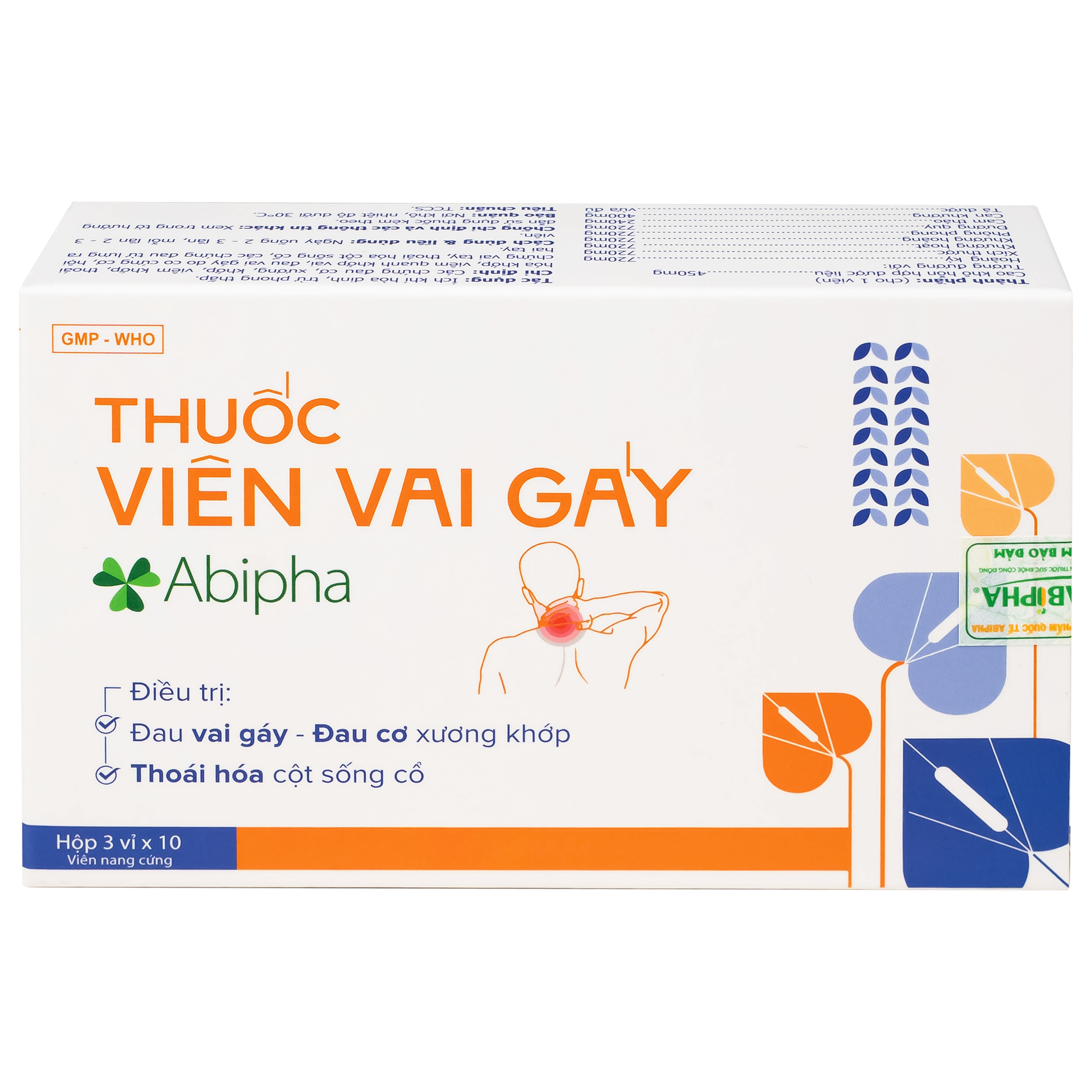 Viên vai gáy Abipha giảm đau nhức vai gáy, cơ xương khớp, tăng cường lưu thông khí huyết (3 vỉ x 10 viên)