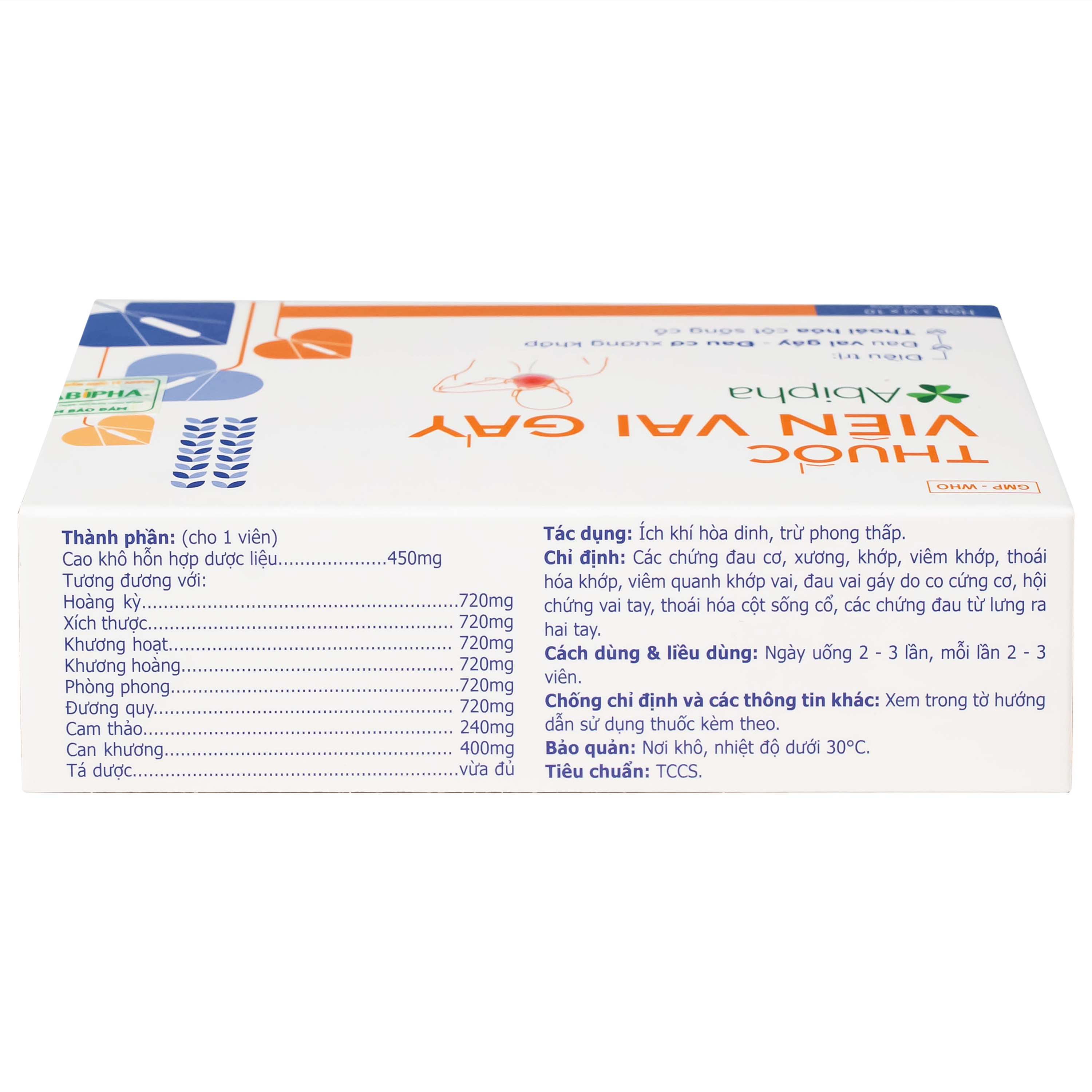 Viên vai gáy Abipha giảm đau nhức vai gáy, cơ xương khớp, tăng cường lưu thông khí huyết (3 vỉ x 10 viên)