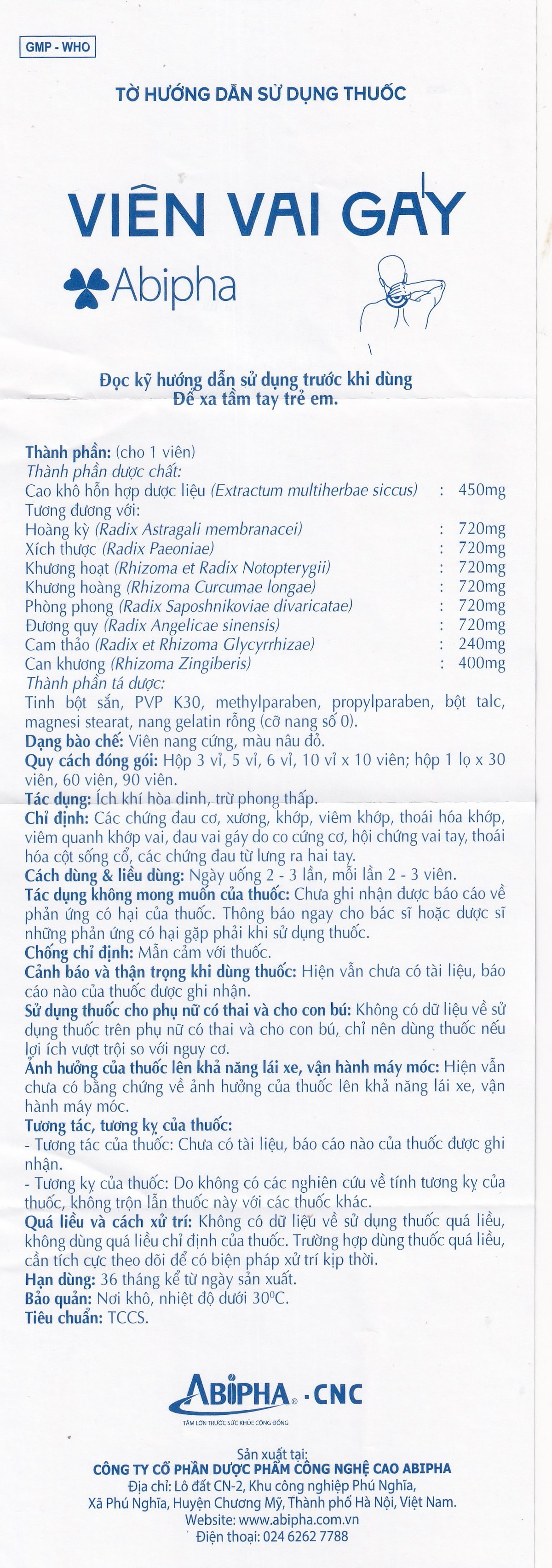 Viên vai gáy Abipha giảm đau nhức vai gáy, cơ xương khớp, tăng cường lưu thông khí huyết (3 vỉ x 10 viên)