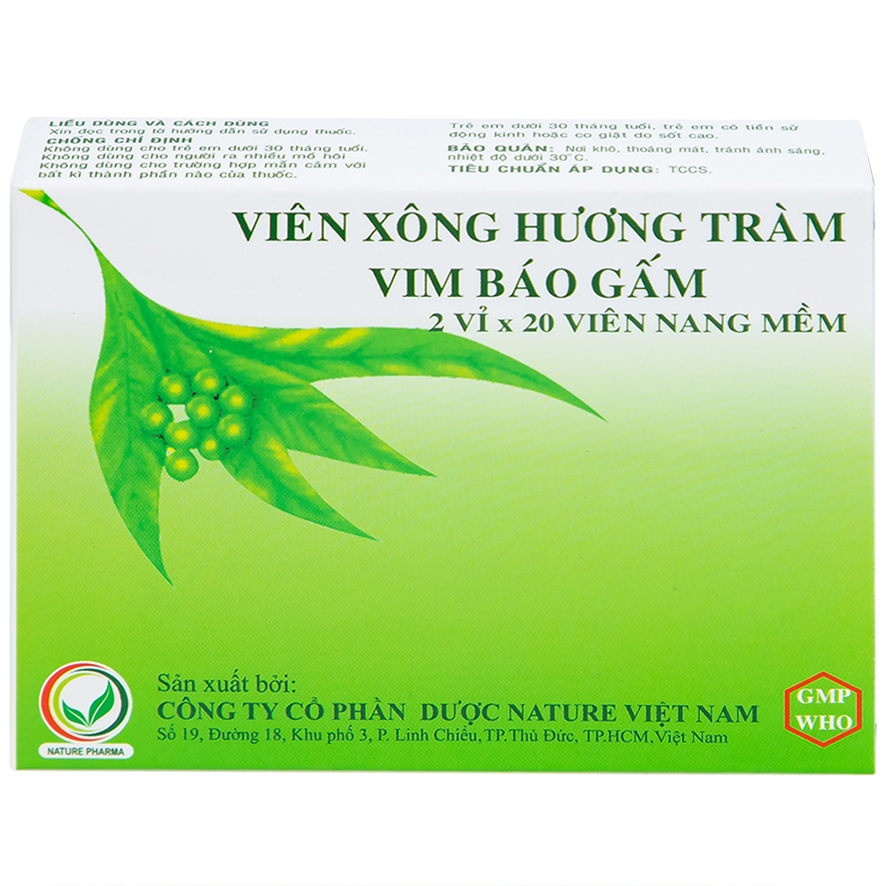 Viên Xông Hương Tràm Vim Báo Gấm điều trị cảm cúm, sát trùng mũi (2 vỉ x 20 viên) 
