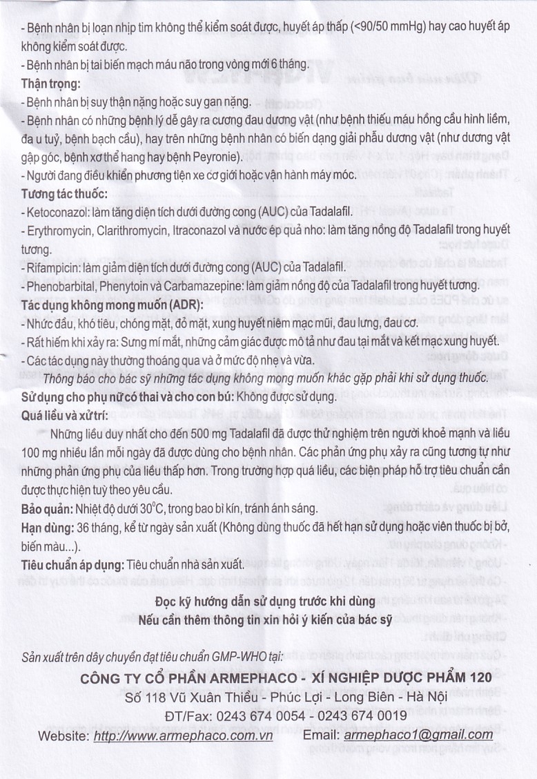 Thuốc Viga-New 20mg Armephaco điều trị rối loạn cương dương (1 vỉ x 4 viên)