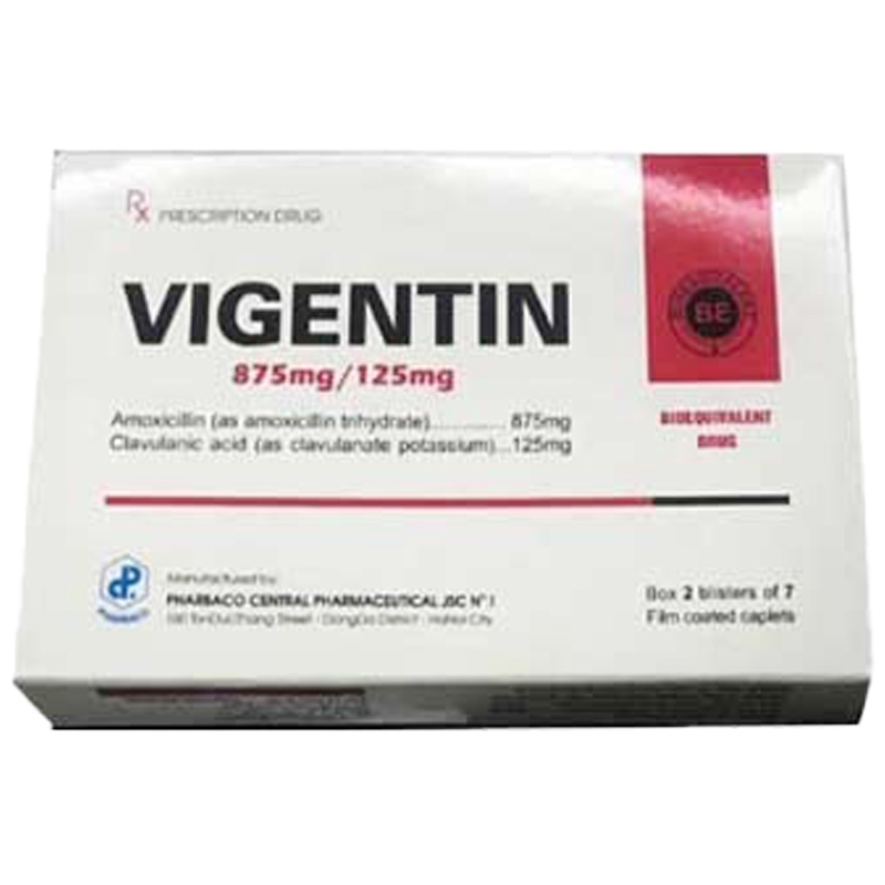 Thuốc Vigentin 875mg/125mg Pharbaco điều trị các chứng nhiễm khuẩn (2 vỉ x 7 viên)