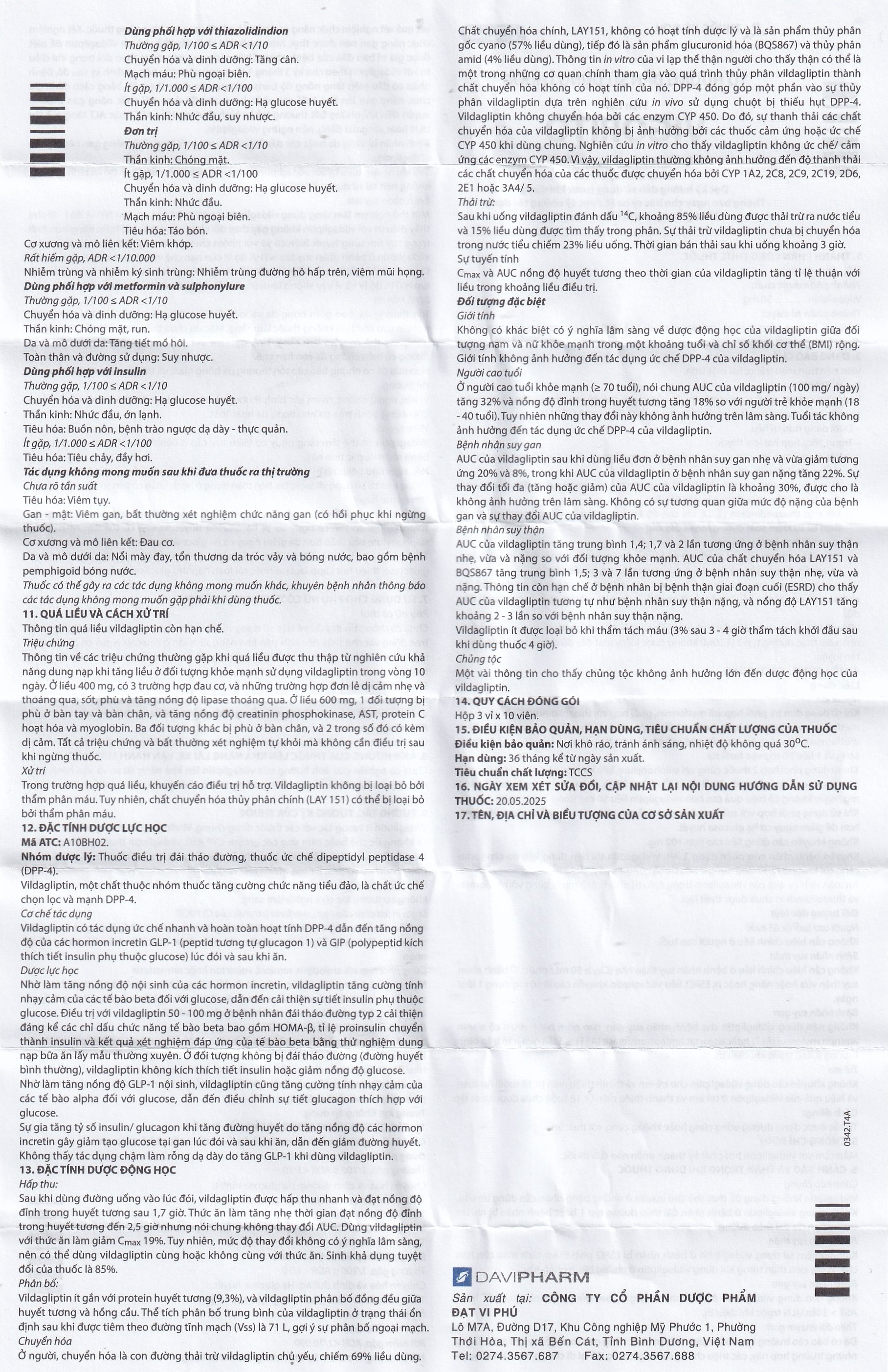 Thuốc Vigorito Davipharm kiểm soát đường huyết ở bệnh đái tháo đường típ 2 (3 vỉ x 10 viên) 