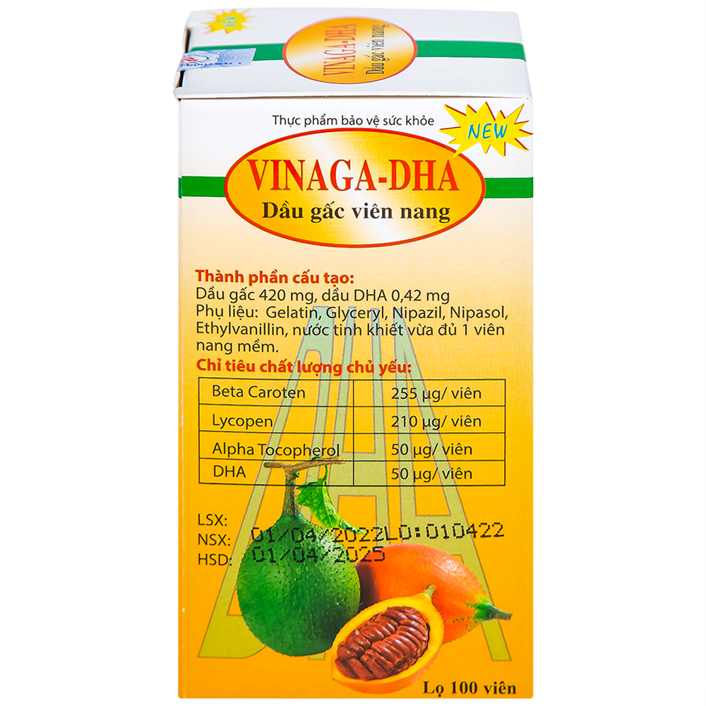 Giúp bổ não Dầu gấc viên nang Vinaga - DHA (100 viên)