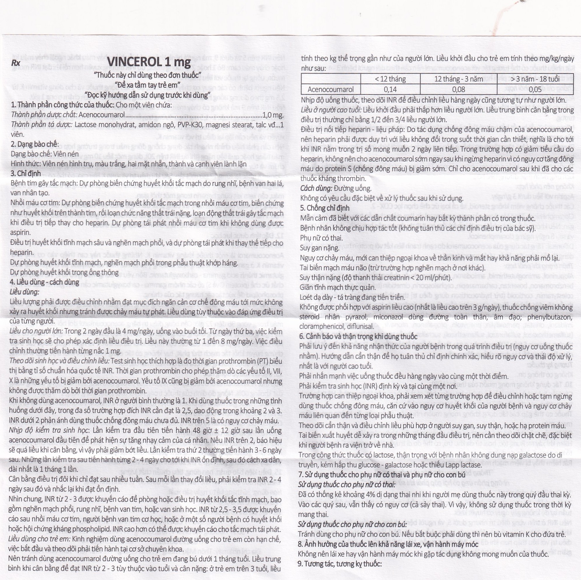 Thuốc Vincerol 1mg Vinphaco dùng trong bệnh tim gây tắc mạch, nhồi máu cơ tim (10 vỉ x 10 viên)