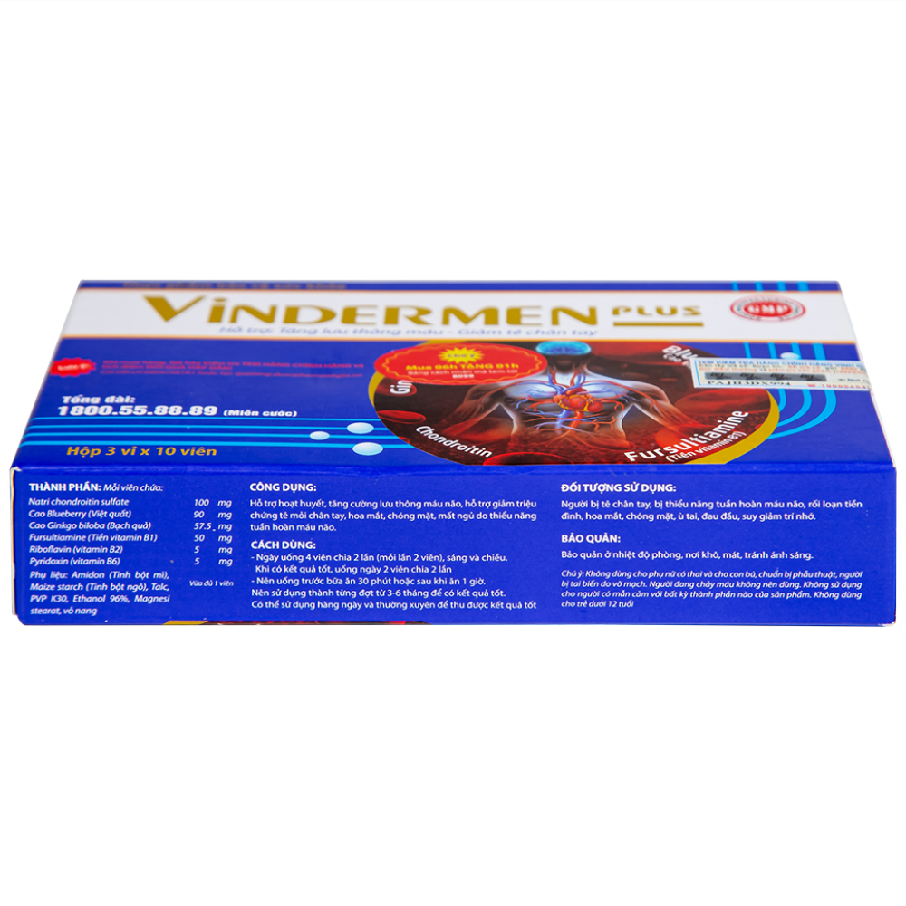 Viên hỗ trợ hoạt huyết Vindermen Plus Vinh Gia (3 vỉ x 10 viên)