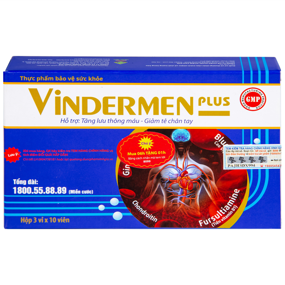 Viên hỗ trợ hoạt huyết Vindermen Plus Vinh Gia (3 vỉ x 10 viên)