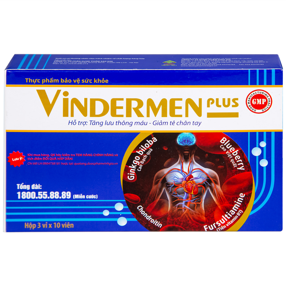 Viên hỗ trợ hoạt huyết Vindermen Plus Vinh Gia (3 vỉ x 10 viên)