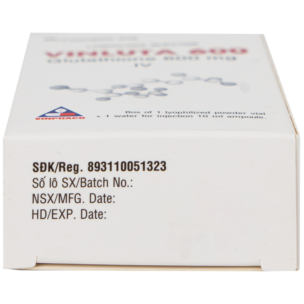 Thuốc tiêm Vinluta 600 Vinphaco giảm độc tính của xạ trị và hóa chất điều trị ung thư (1 lọ bột + 1 ống nước cất tiêm 10ml)