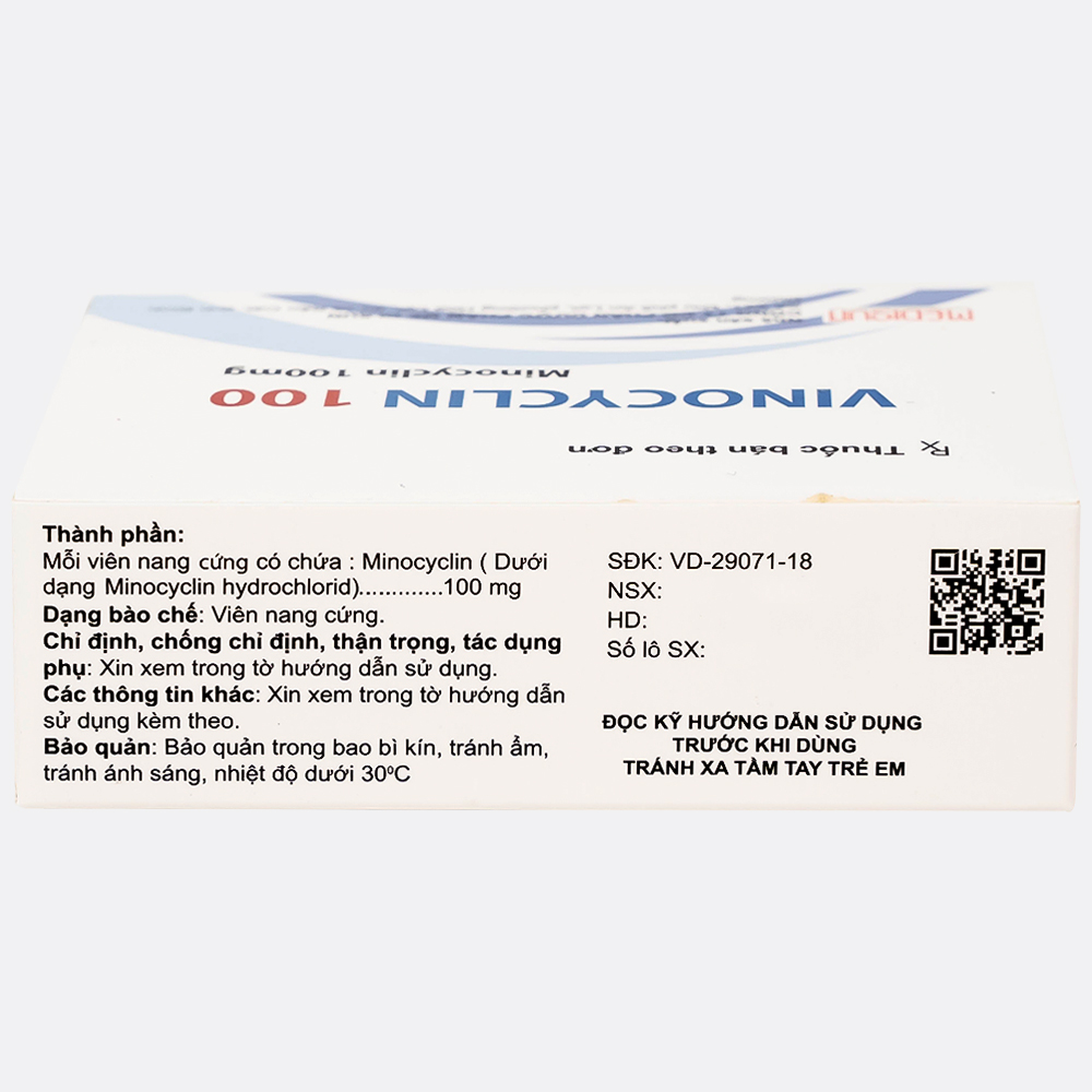Thuốc Vinocyclin 100 Medisun điều trị mụn trứng cá, nhiễm trùng đường hô hấp (3 vỉ x 10 viên)