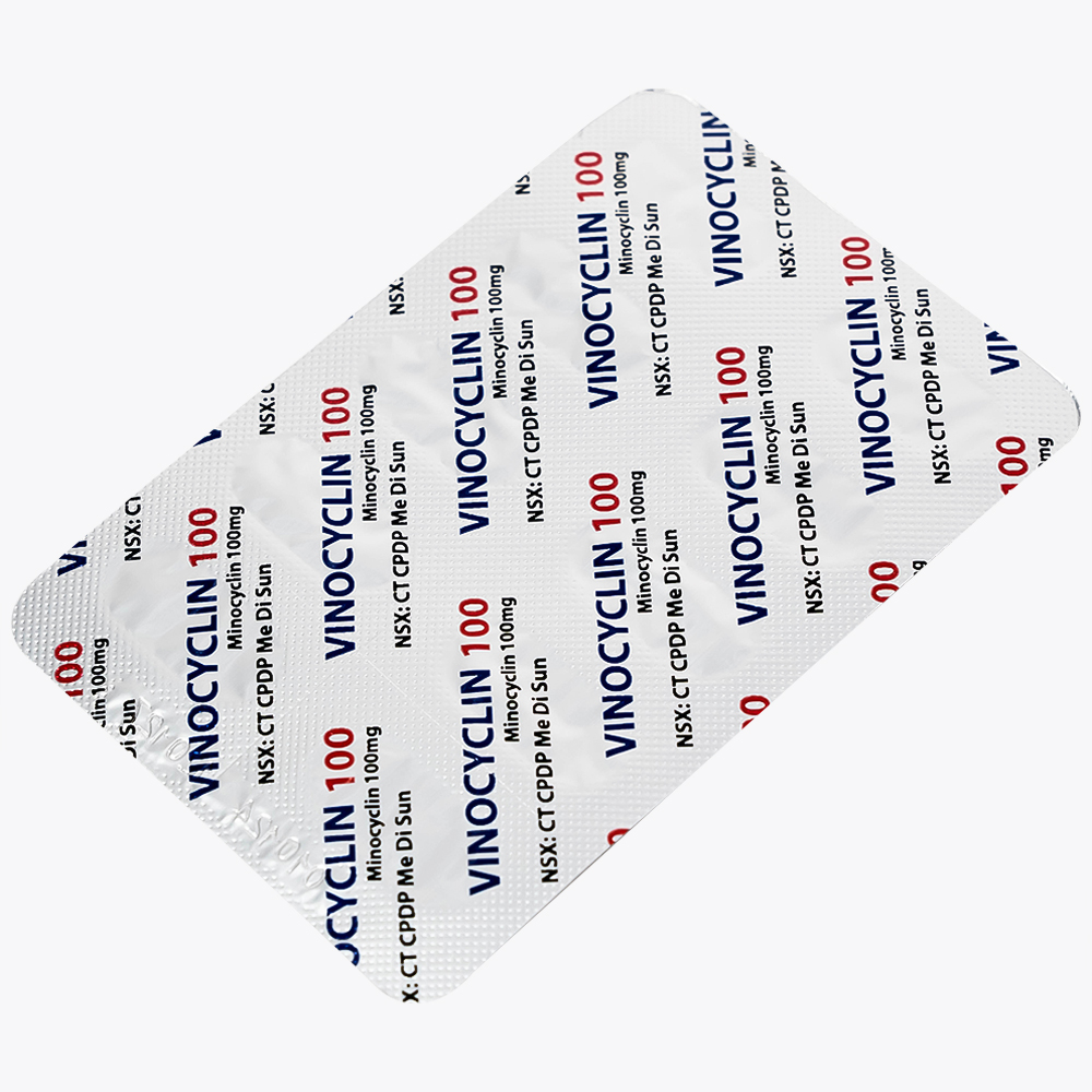 Thuốc Vinocyclin 100 Medisun điều trị mụn trứng cá, nhiễm trùng đường hô hấp (3 vỉ x 10 viên)