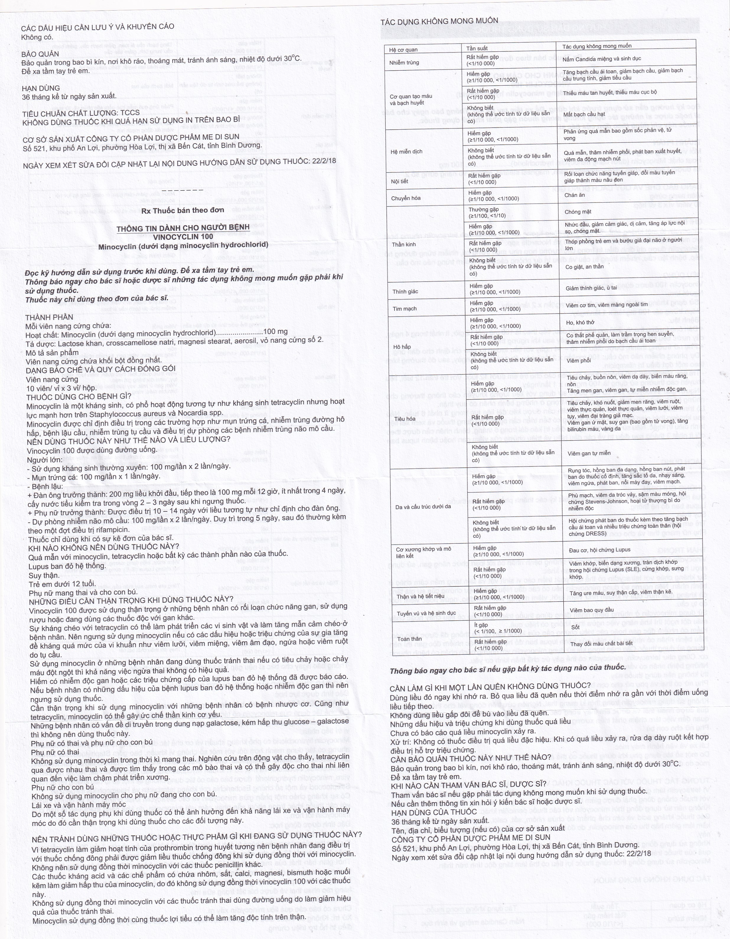 Thuốc Vinocyclin 100 Medisun điều trị mụn trứng cá, nhiễm trùng đường hô hấp (3 vỉ x 10 viên)