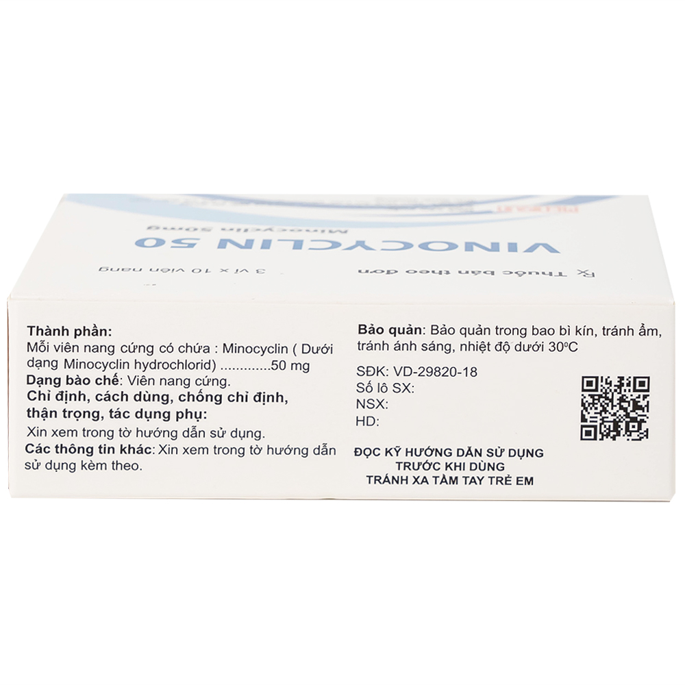 Thuốc Vinocyclin 50 Medisun điều trị mụn trứng cá, nhiễm trùng đường hô hấp (3 vỉ x 10 viên)