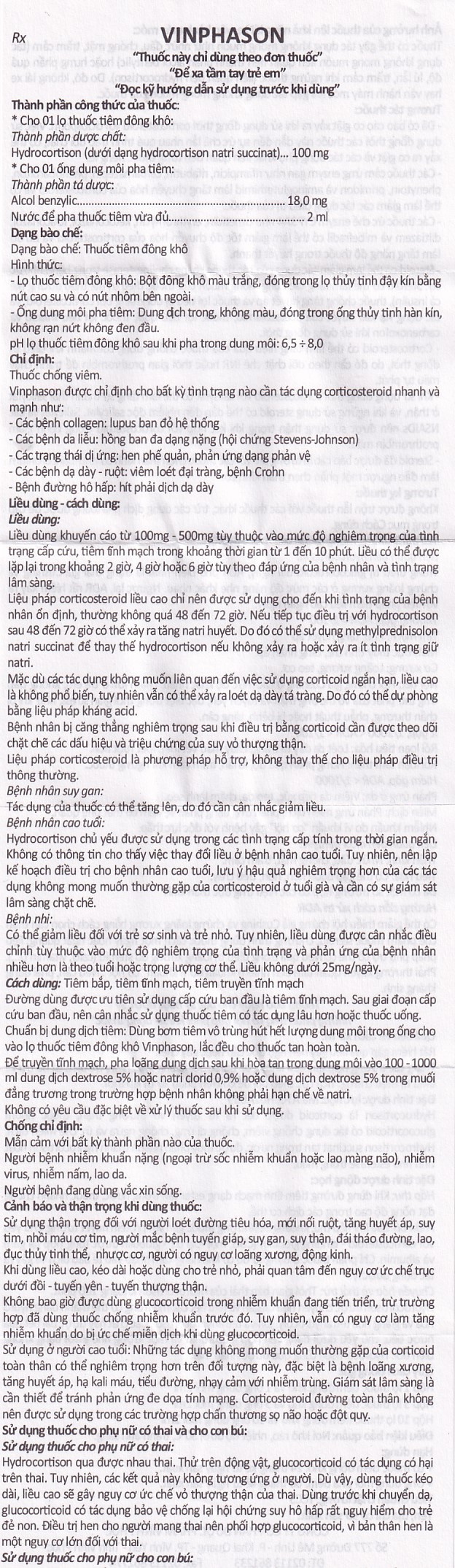 Thuốc tiêm Vinphason 100mg Vinphaco điều trị lupus ban đỏ hệ thống, hồng ban đa dạng nặng (1 lọ + 1 ống)