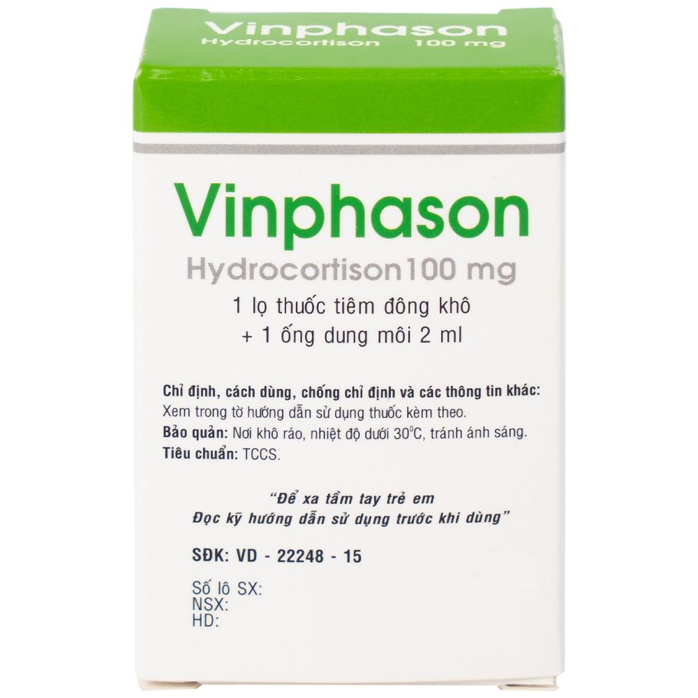Thuốc tiêm Vinphason 100mg Vinphaco điều trị lupus ban đỏ hệ thống, hồng ban đa dạng nặng (1 lọ + 1 ống)