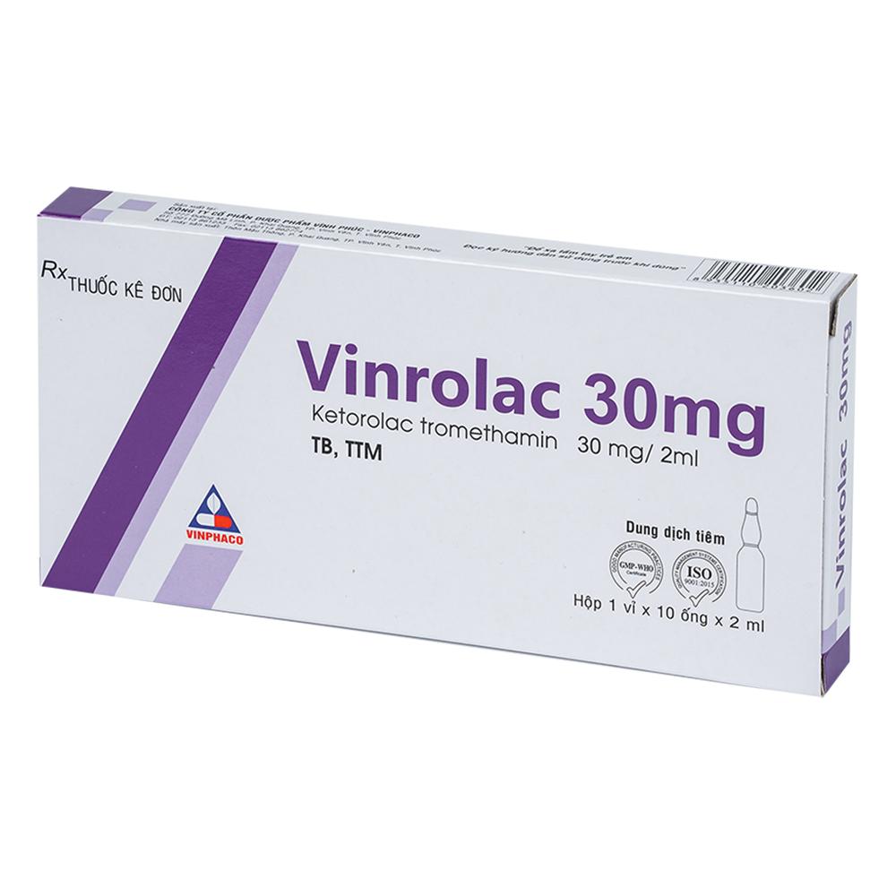 Thuốc Vinrolac 30mg/2ml Vinphaco điều trị ngắn ngày đau cấp tính vừa tới nặng sau phẫu thuật (1 vỉ x 10 ống)