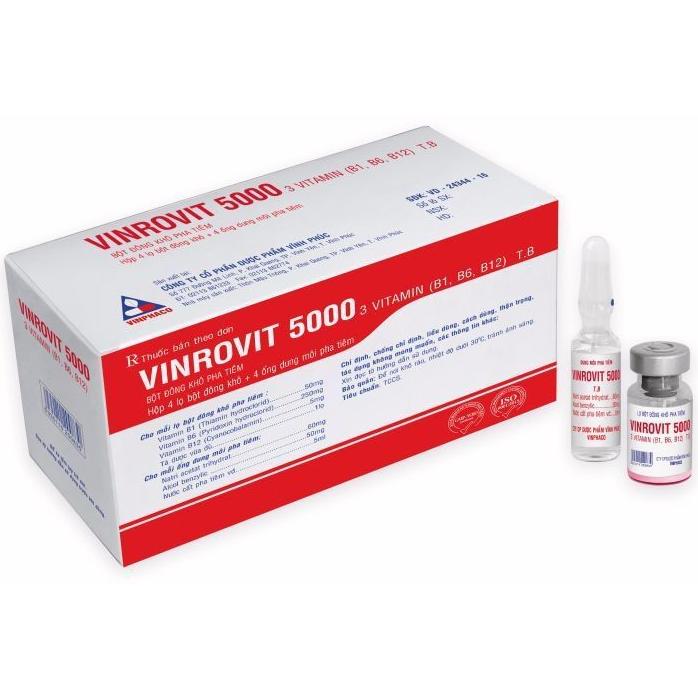Bột đông khô pha tiêm Vinrovit 5000 Vinphaco điều trị viêm thần kinh (4 lọ bột + 4 ống dung môi)