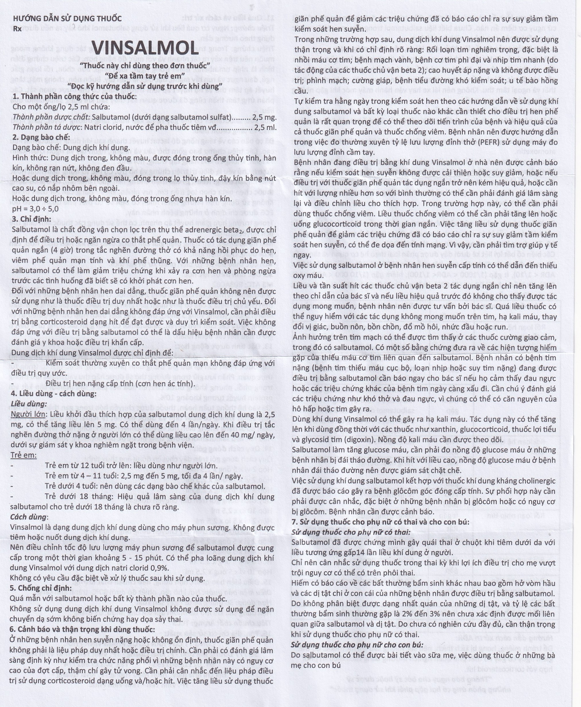 Thuốc Vinsalmol 2.5mg/2.5ml Vinphaco hỗ trợ kiểm soát co thắt phế quản mạn, hen ác tính (2 vỉ x 5 ống)