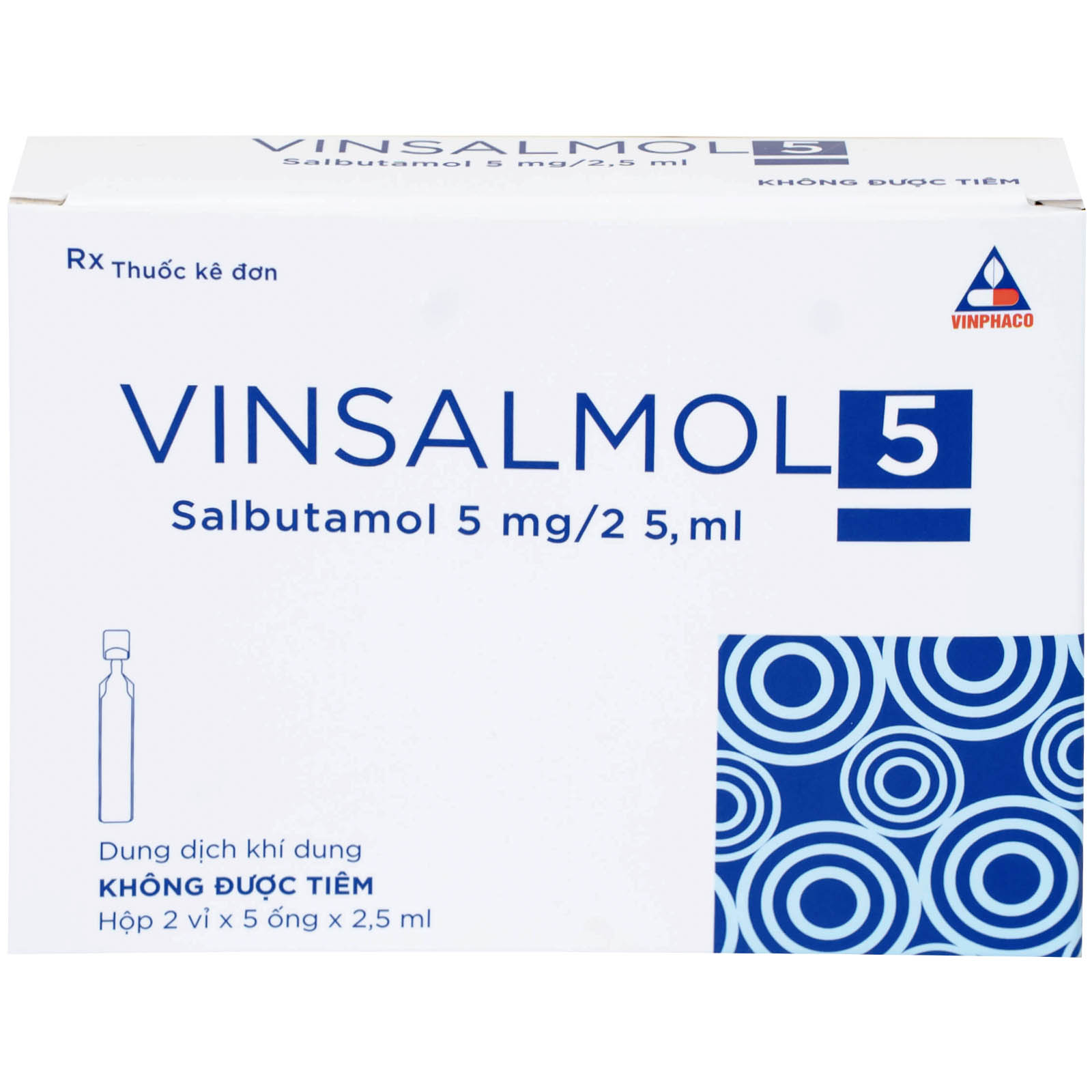 Dung dịch khí dung Vinsalmol 5mg/2.5ml Vinphaco trị triệu chứng hen cấp tính, đợt kịch phát hen (2 vỉ x 5 ống)