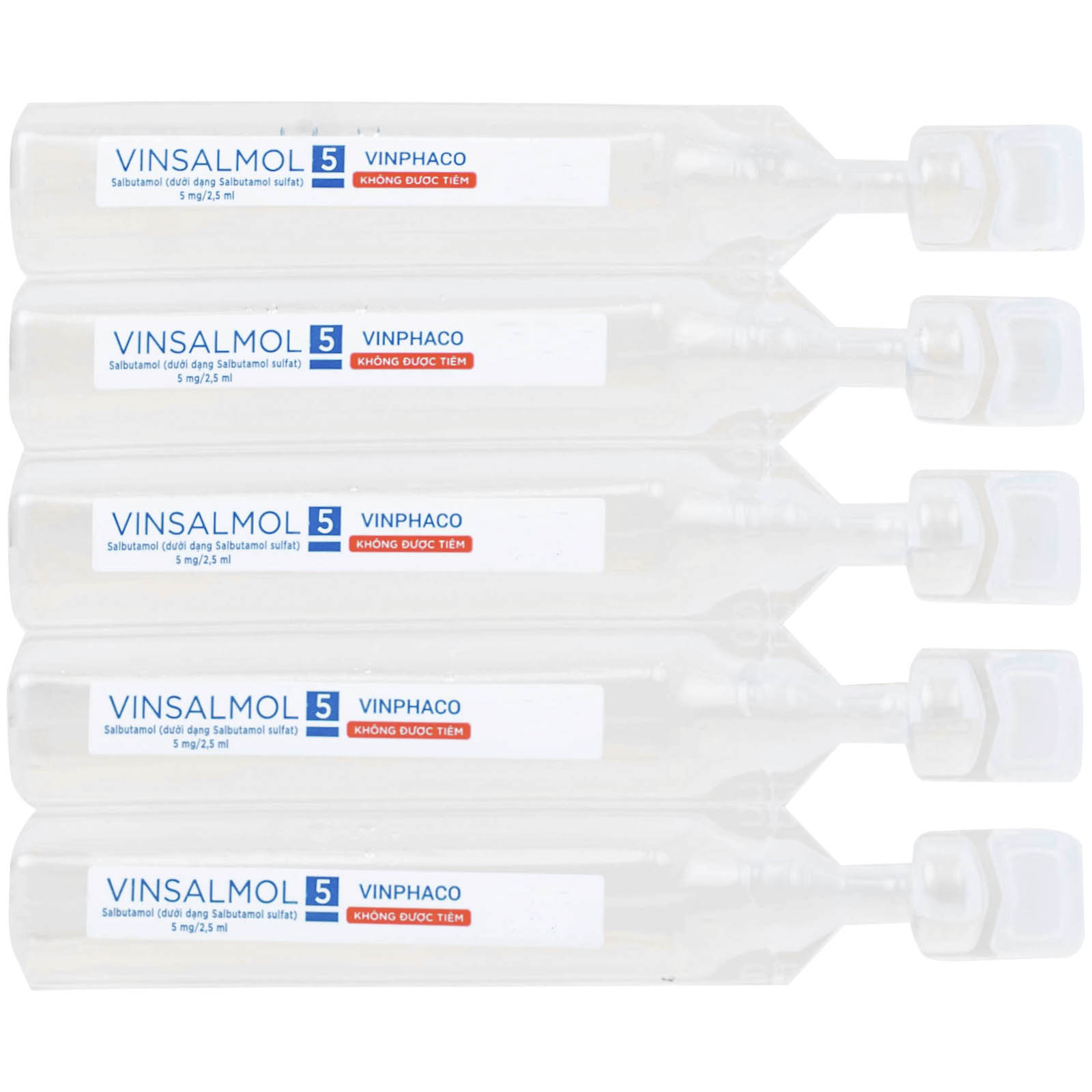 Dung dịch khí dung Vinsalmol 5mg/2.5ml Vinphaco trị triệu chứng hen cấp tính, đợt kịch phát hen (2 vỉ x 5 ống)