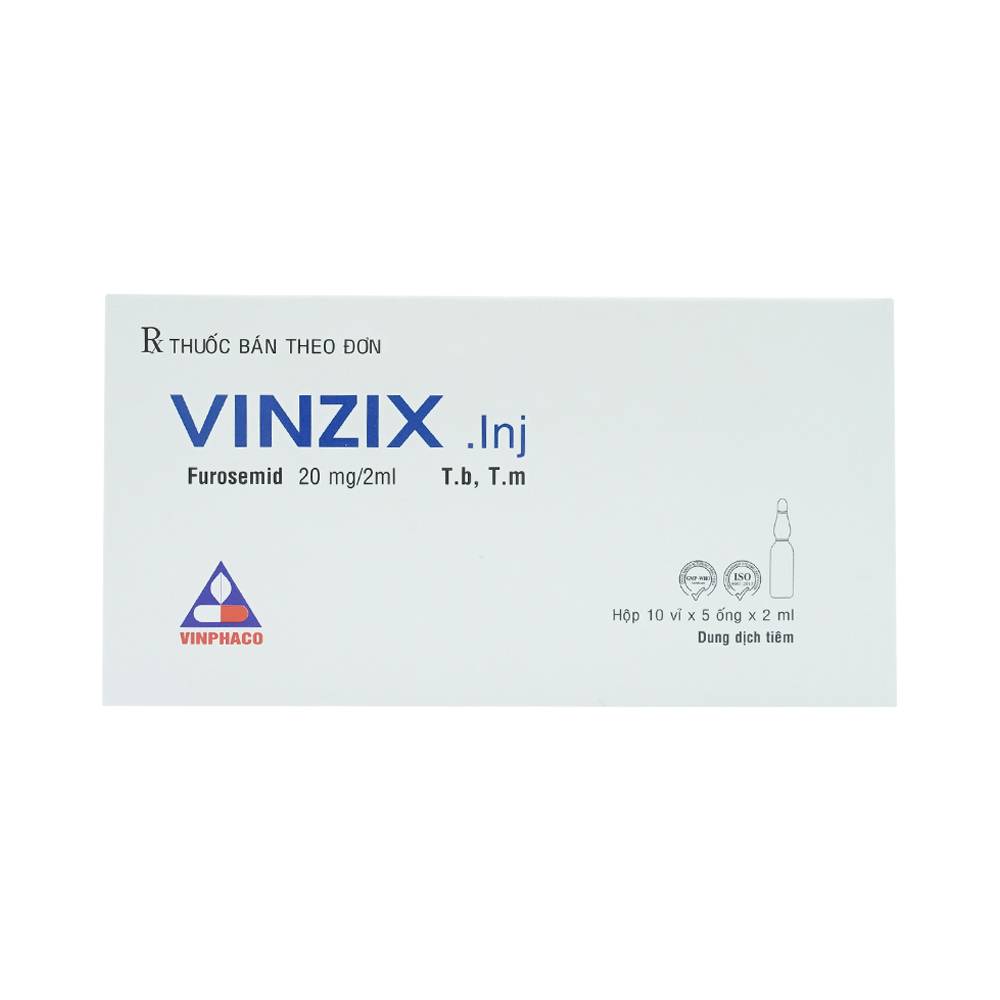 Dung dịch Vinzix 20mg/2ml Vinphaco điều trị phù trong suy tim sung huyết (10 vỉ x 5 ống x 2ml)