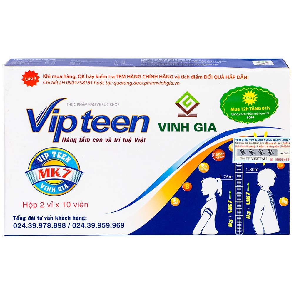 Viên phát triển chiều cao Vipteen Vinh Gia (2 vỉ x 10 viên)